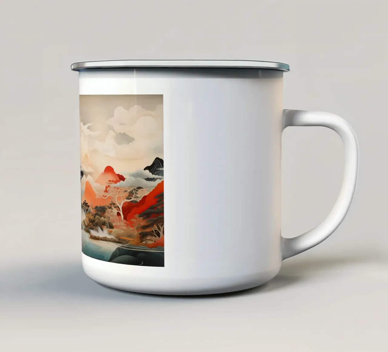 Abstrakte japanische Landschaft Emaille Tasse von Imagine