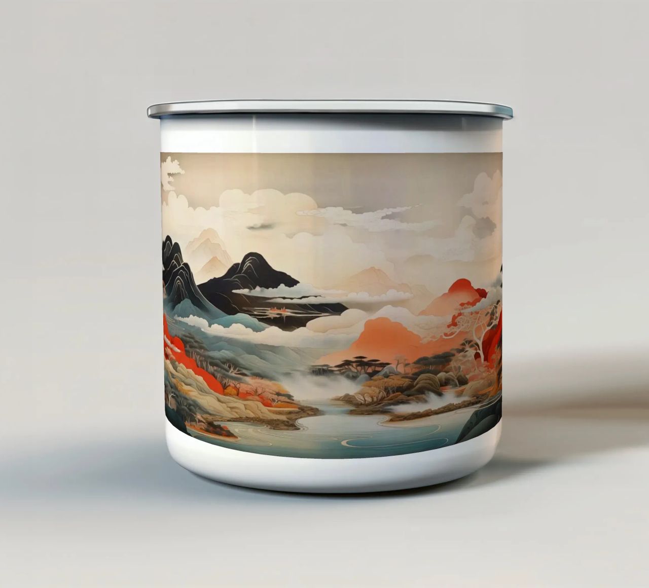 Abstract Japans landschap emaille mok van Imagine