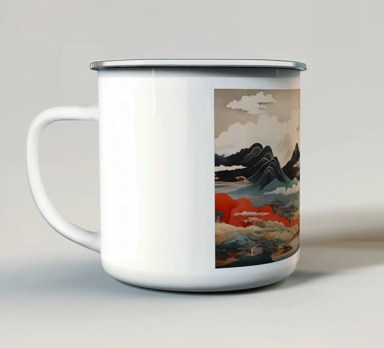 Abstrakte japanische Landschaft Emaille Tasse von Imagine