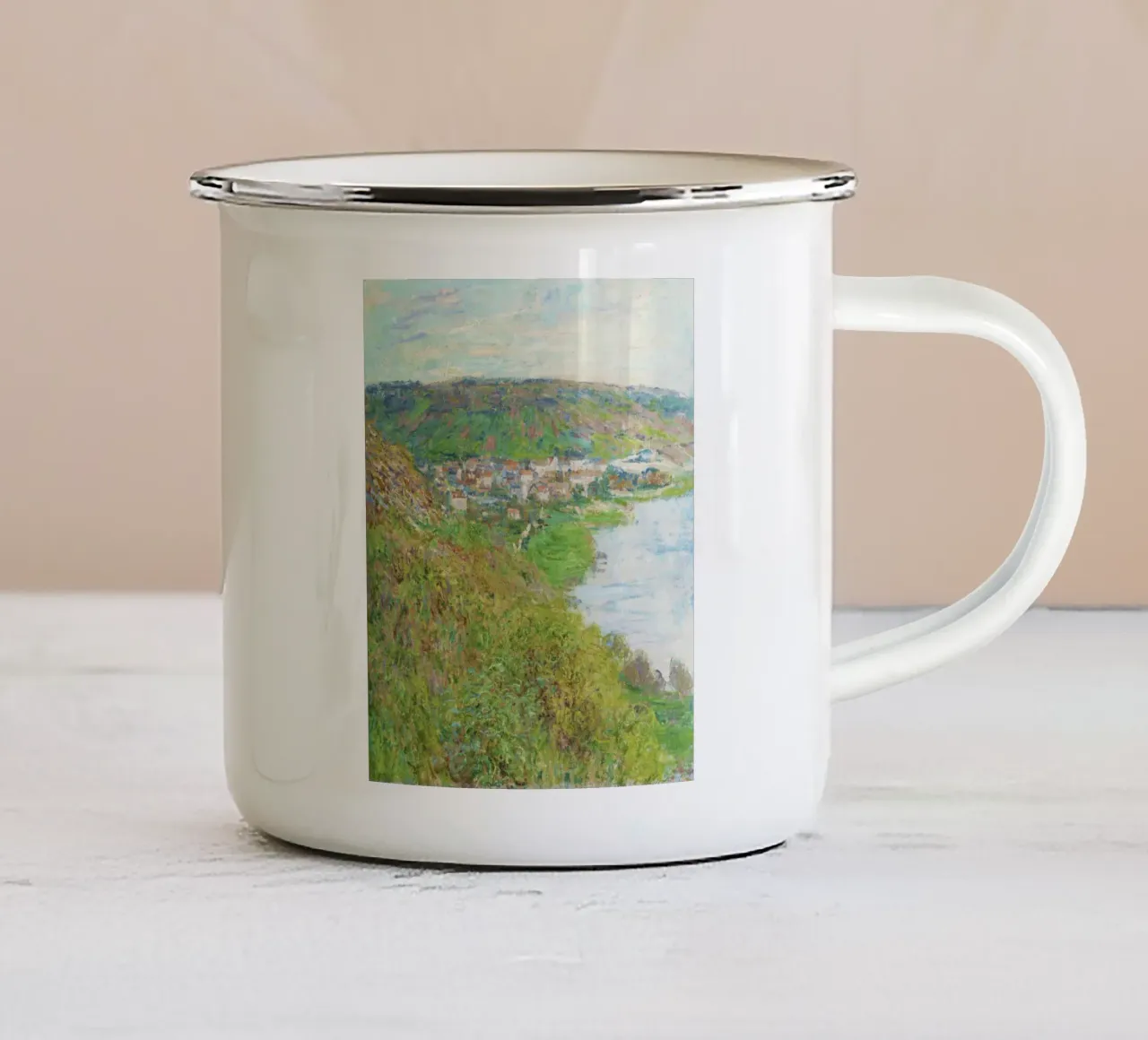 Veduta di Vétheuil di Claude Monet (1880) tazza in smalto da Monet Art Prints