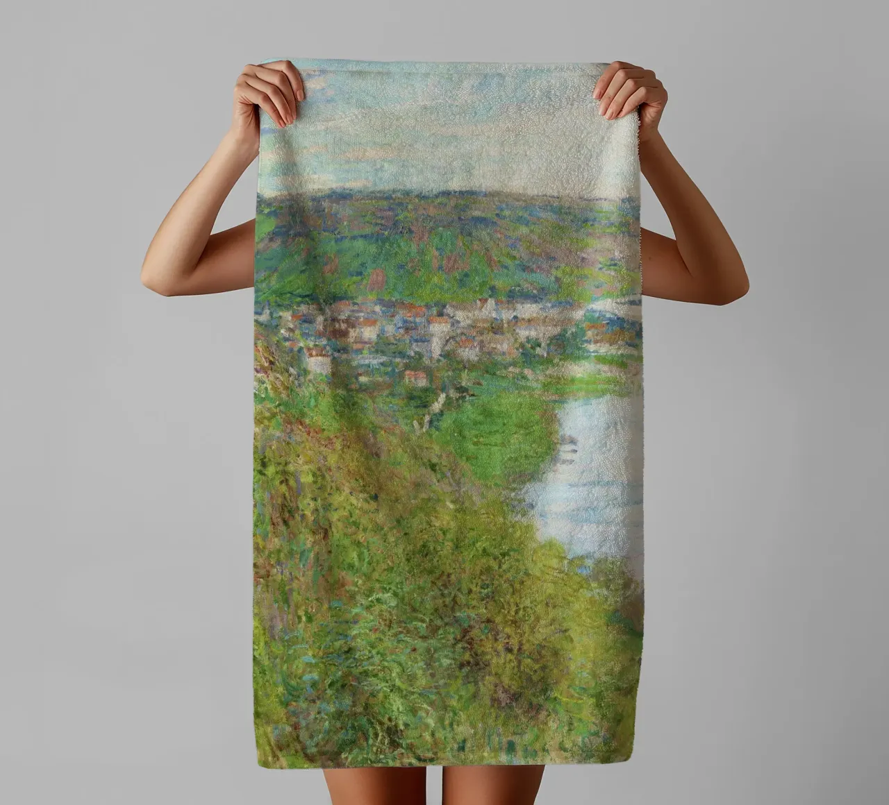 Claude Monet's View of Vétheuil (1880) towel by Monet Art Prints