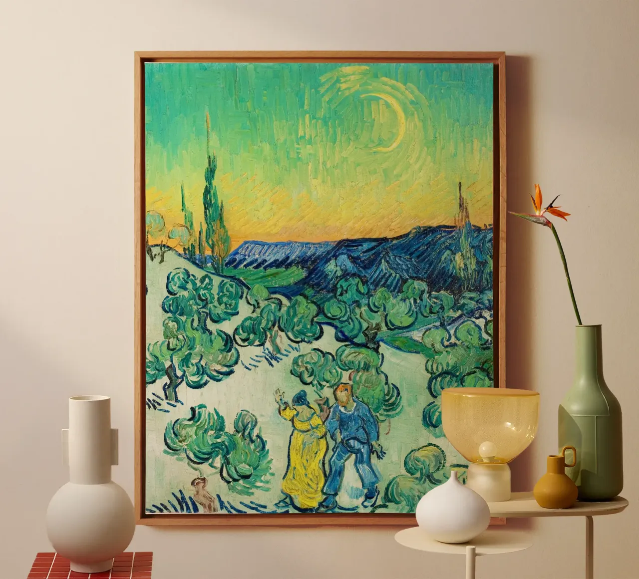 Vincent van Gogh - Een wandeling in de schemering (1890) canvas met Baklijst van Van Gogh Prints
