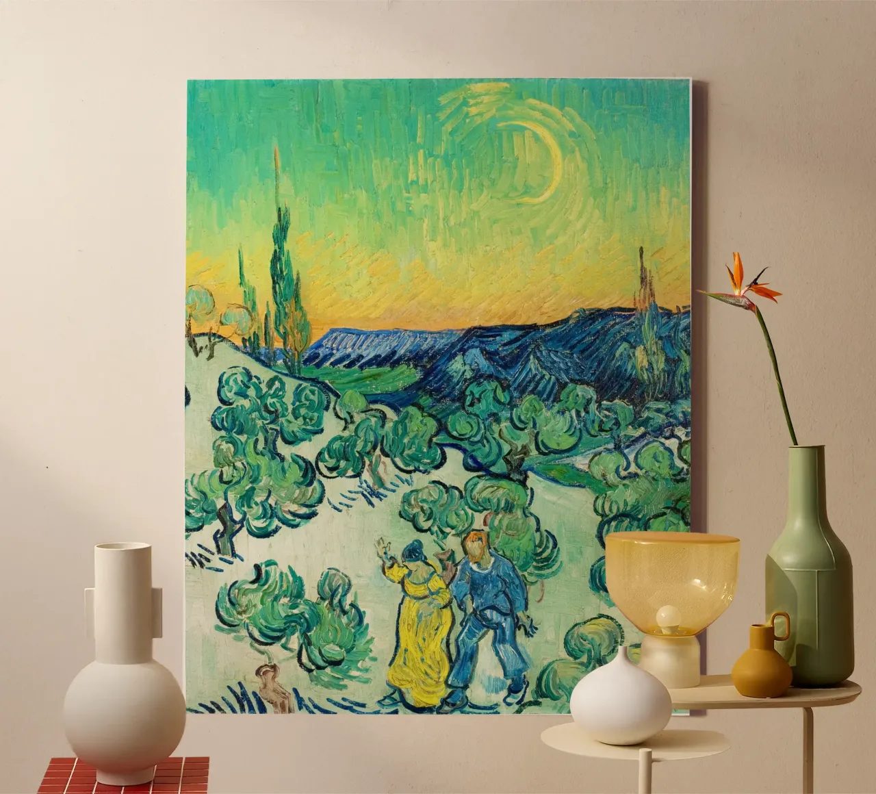 Vincent van Gogh - Een wandeling in de schemering (1890) canvas met Baklijst van Van Gogh Prints