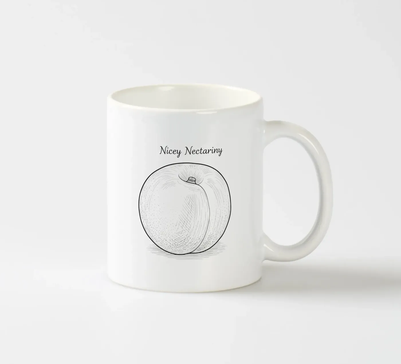 Nicey Nectariny: Existential Fruit ceramic mug by FruityNoodly