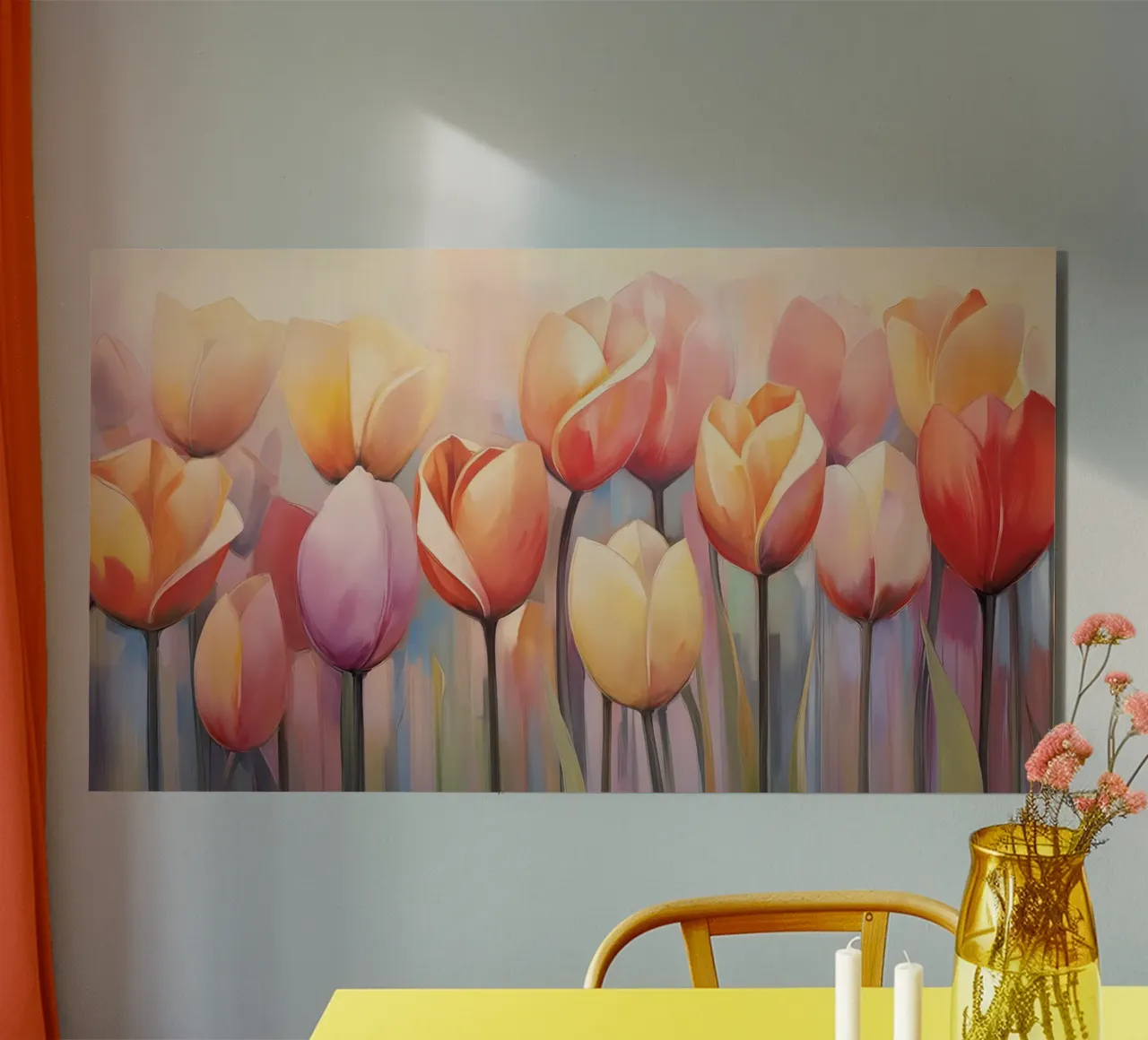 Coloured tulips alu-dibond by Imagine
