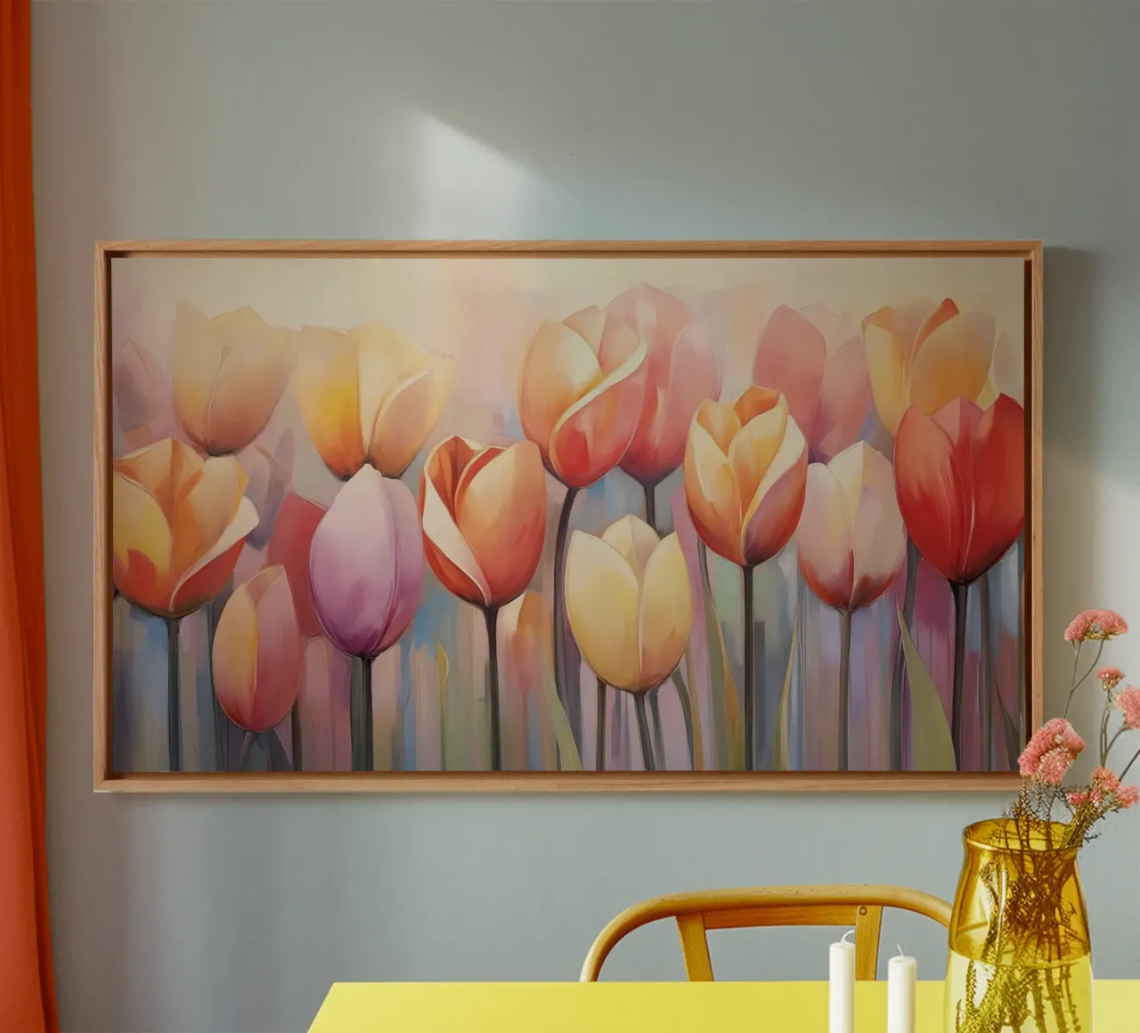 Tulipani colorati tela con Cornice a cassetta da Imagine