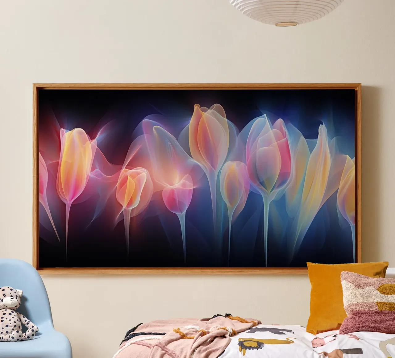 Tulipani al neon tela con Cornice a cassetta da Imagine