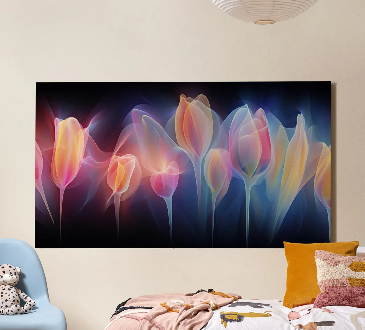 Tulipani al neon tela con Cornice a cassetta da Imagine