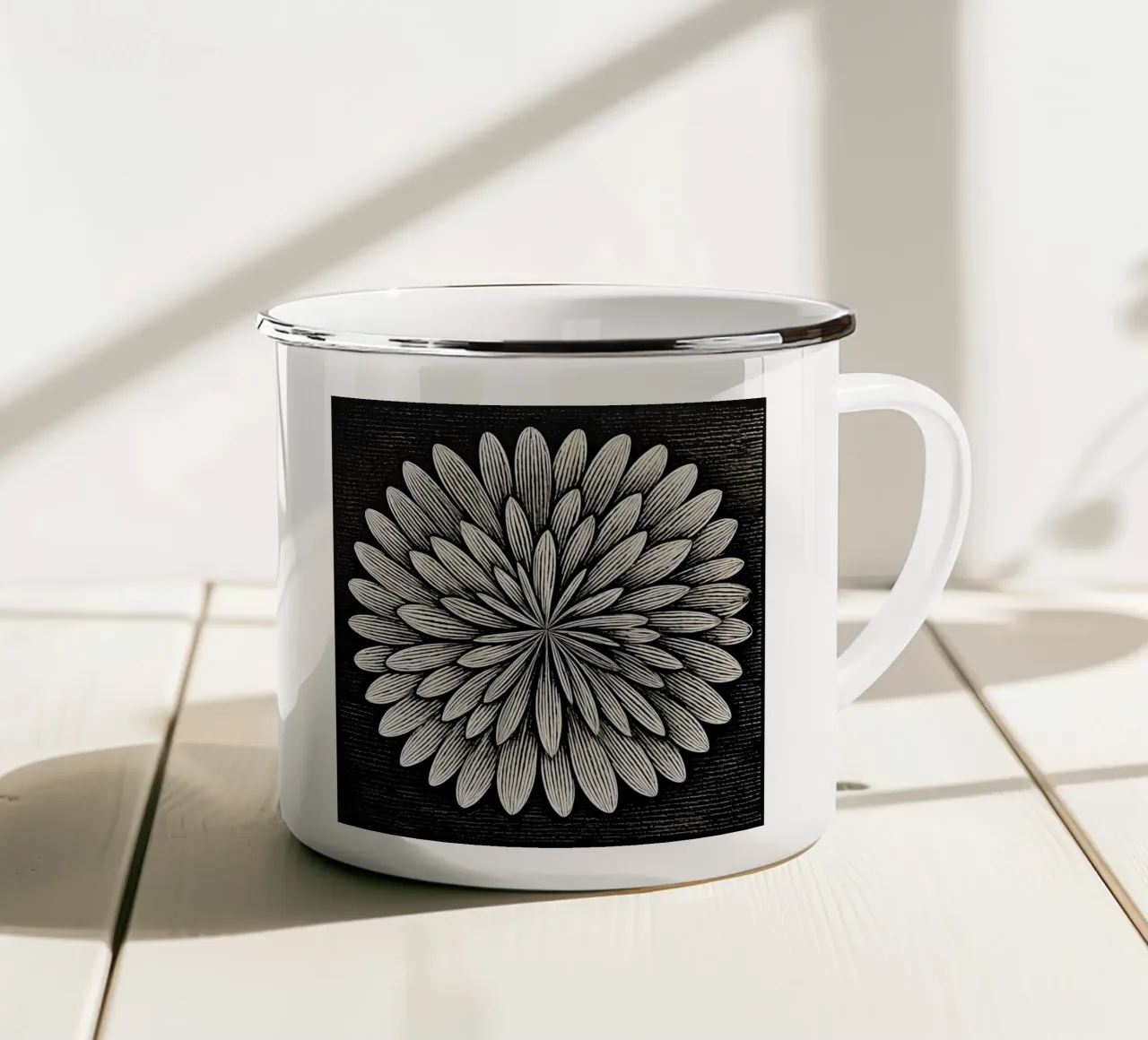 Fiore in bianco e nero tazza in smalto da Imagine