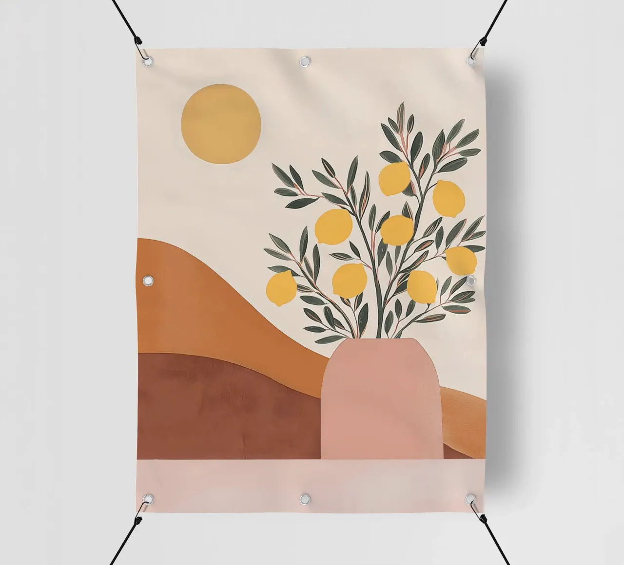 Boho Lemon Plant in Vase with Abstract Mountain Moon Art pvc cover by Gentle Echoes Art