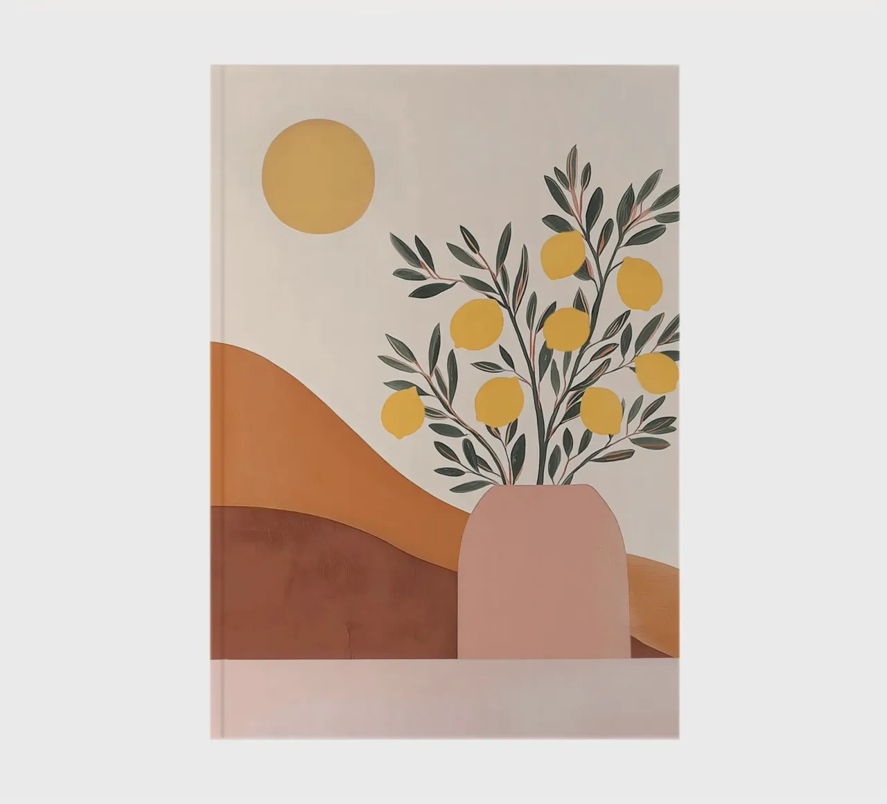 Boho Lemon Plant in Vase with Abstract Mountain Moon Art notebook by Gentle Echoes Art