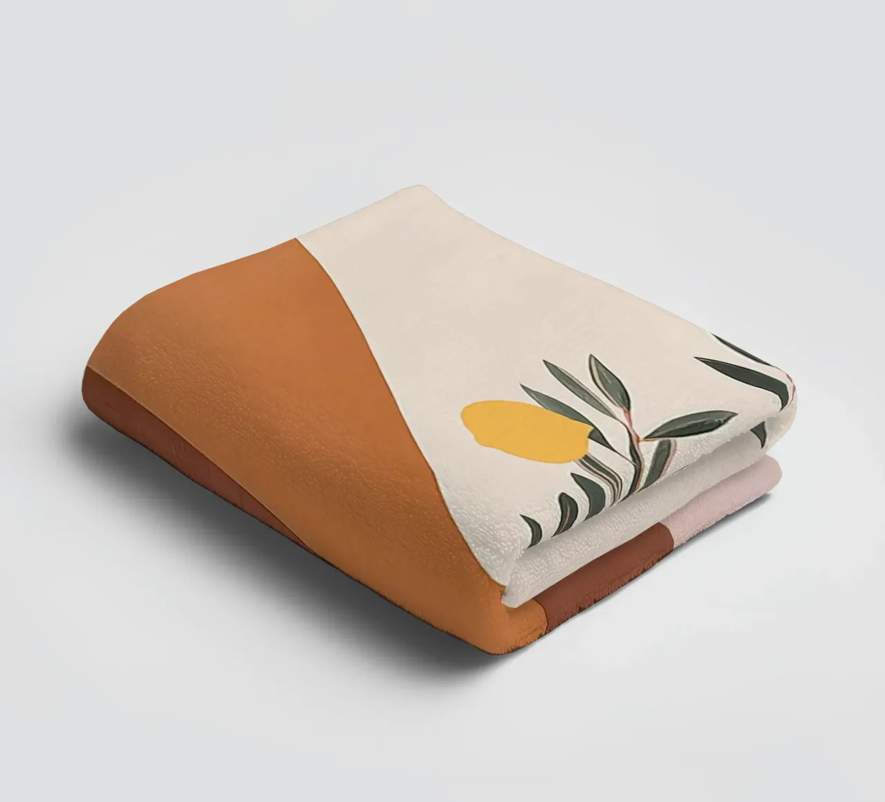 Boho Lemon Plant in Vase with Abstract Mountain Moon Art towel by Gentle Echoes Art