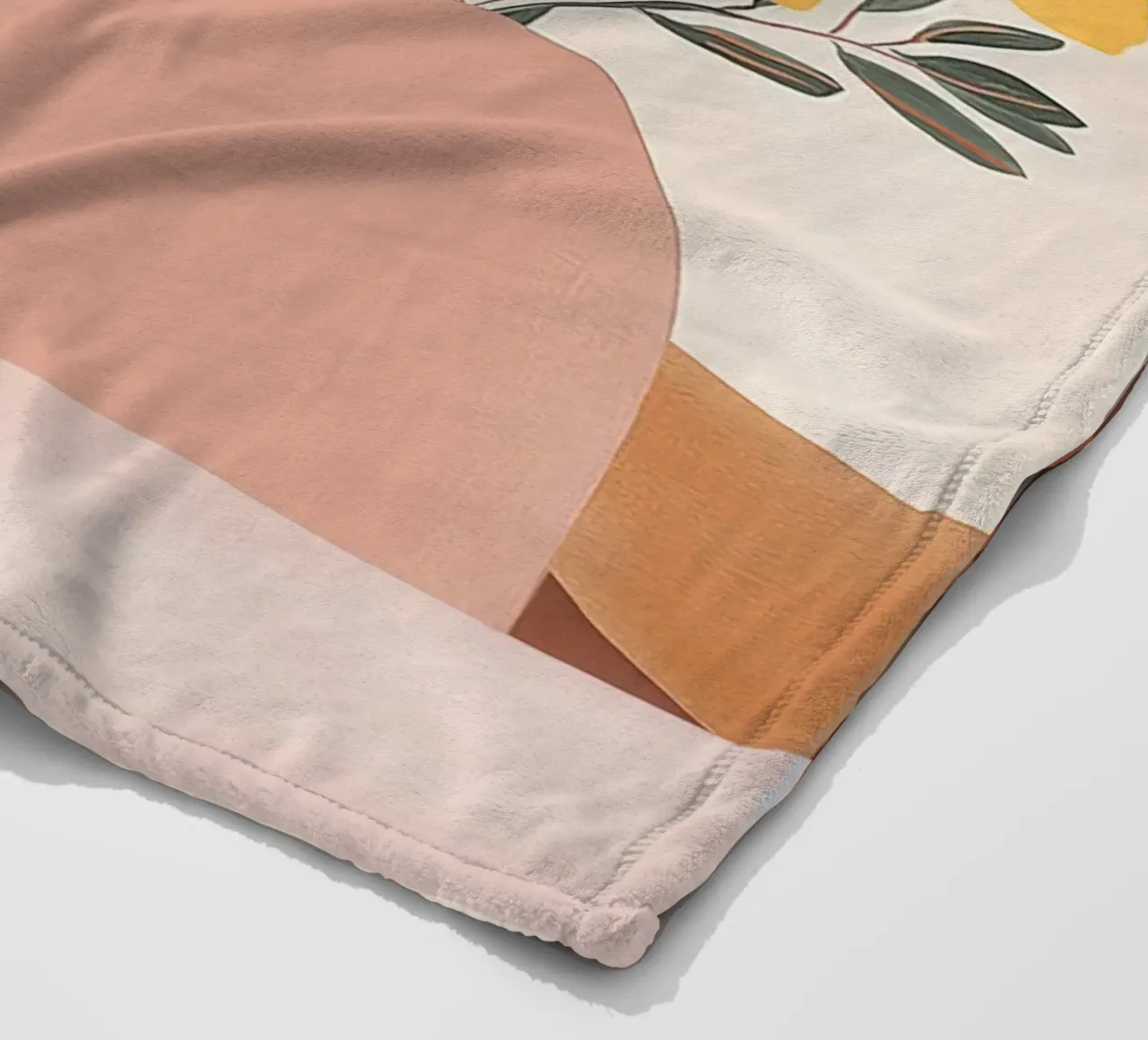 Boho Lemon Plant in Vase with Abstract Mountain Moon Art fleece blanket by Gentle Echoes Art