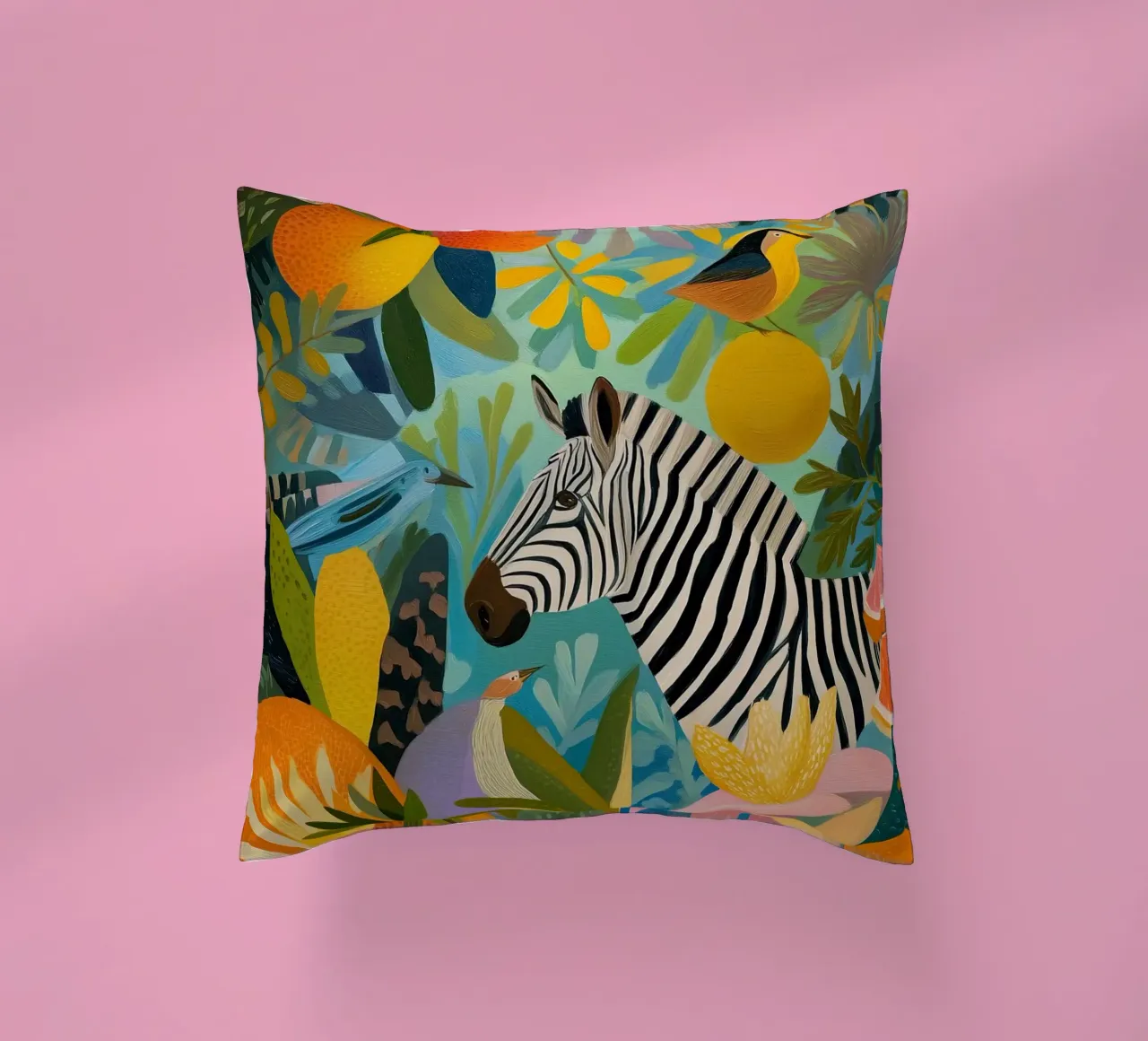 Zebra Paradise | Pittura naïf cuscino da Autofocus