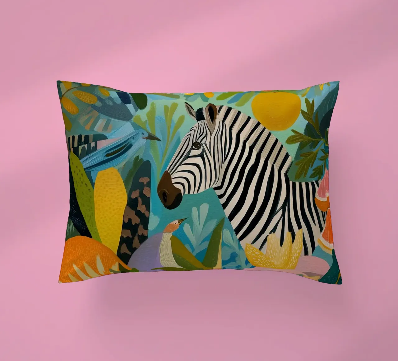Zebra Paradise | Pittura naïf cuscino da Autofocus