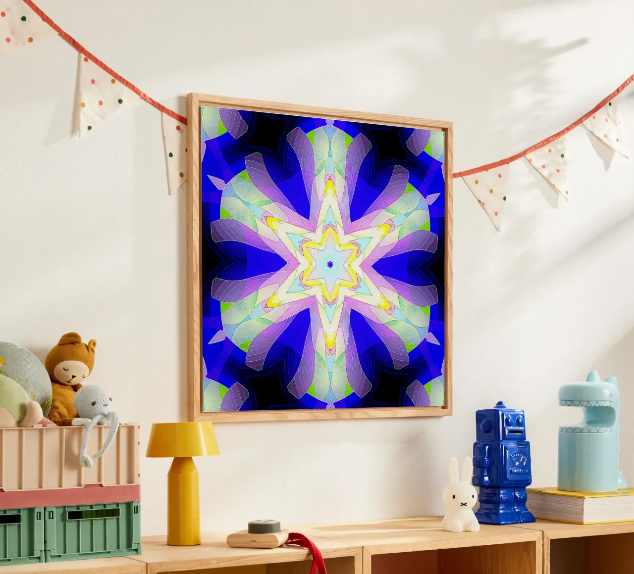Caleidoscopio con forme ornamentali nei colori blu-viola-verde plexiglass da Gürsel Yesil Digital Art
