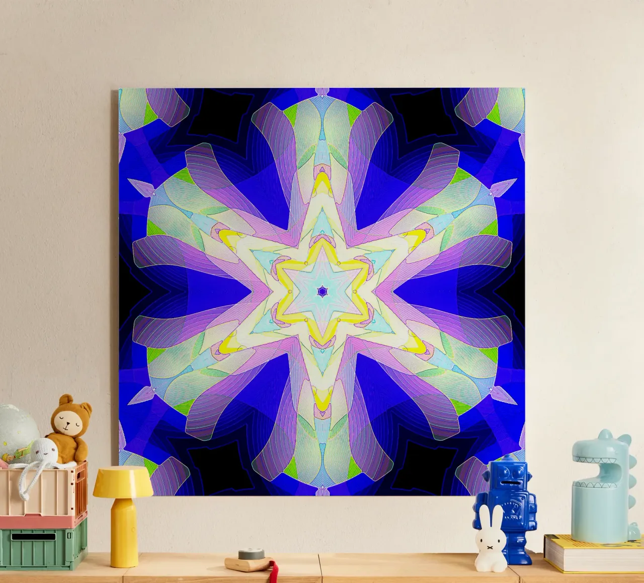 Caleidoscopio con forme ornamentali nei colori blu-viola-verde plexiglass da Gürsel Yesil Digital Art