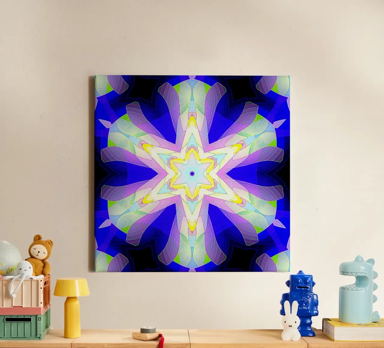 Kaleidoscope with ornate shapes in blue-purple-green colours canvas by Gürsel Yesil Digital Art