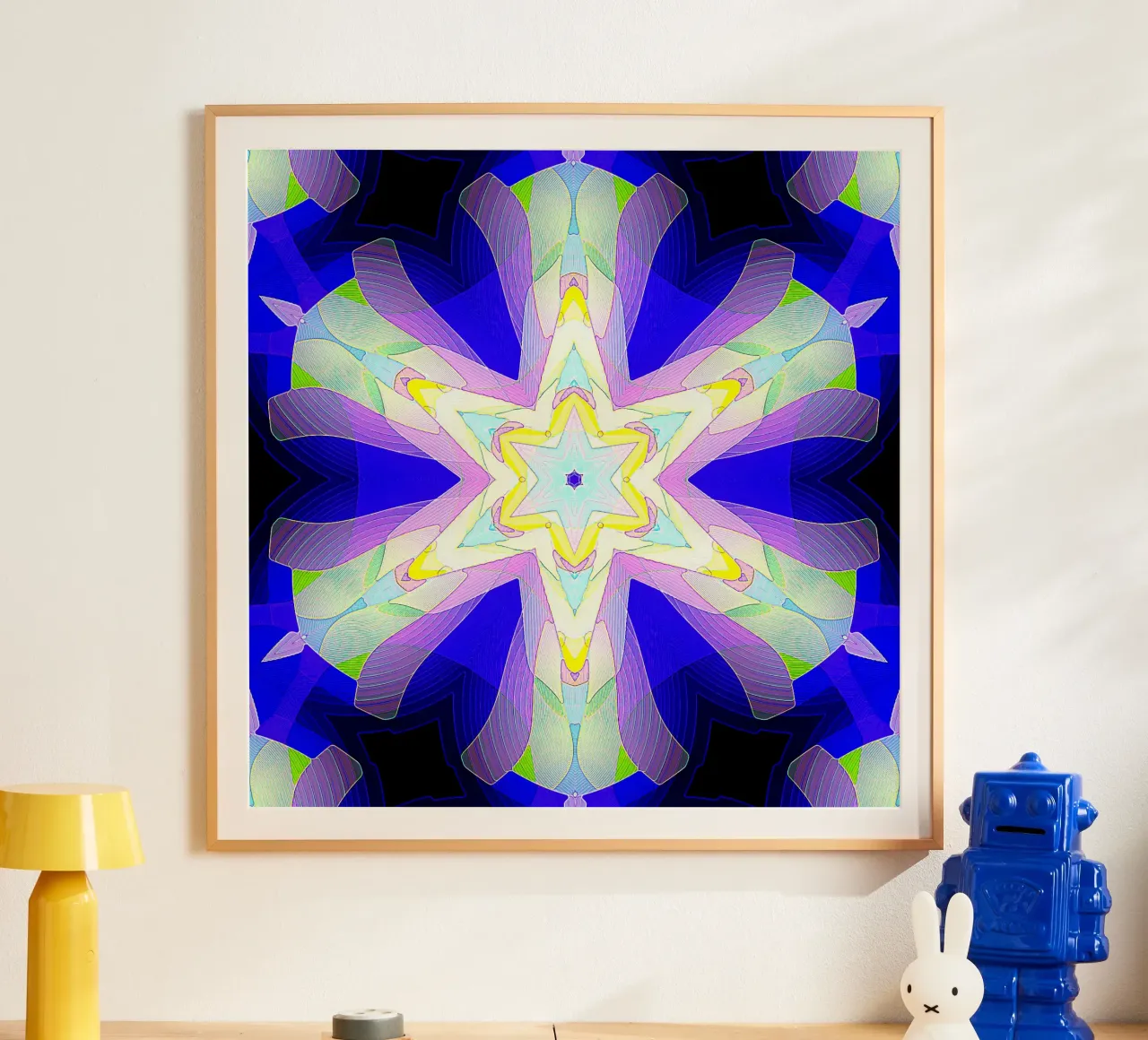Kaléidoscope avec formes décorées en bleu, violet et vert poster de Gürsel Yesil Digital Art