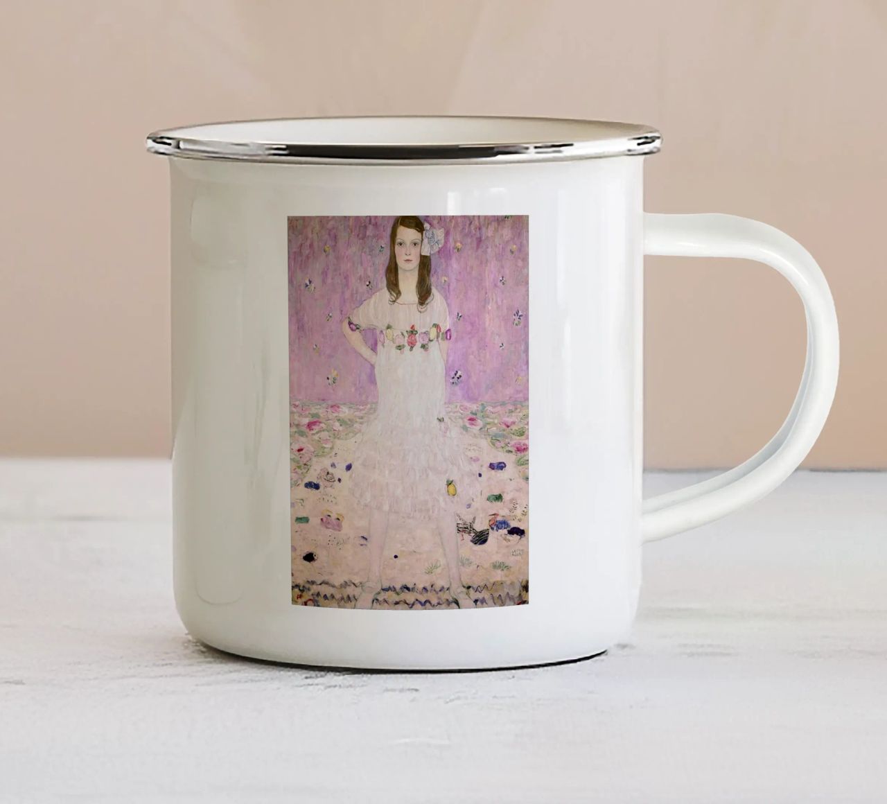 Ragazza in bianco Klimt tazza in smalto da venbeshop