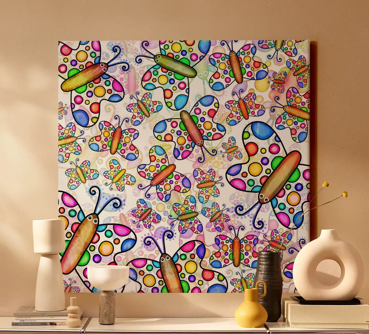 Vlinder Krabbel Carnaval canvas met Baklijst van Happy Littles