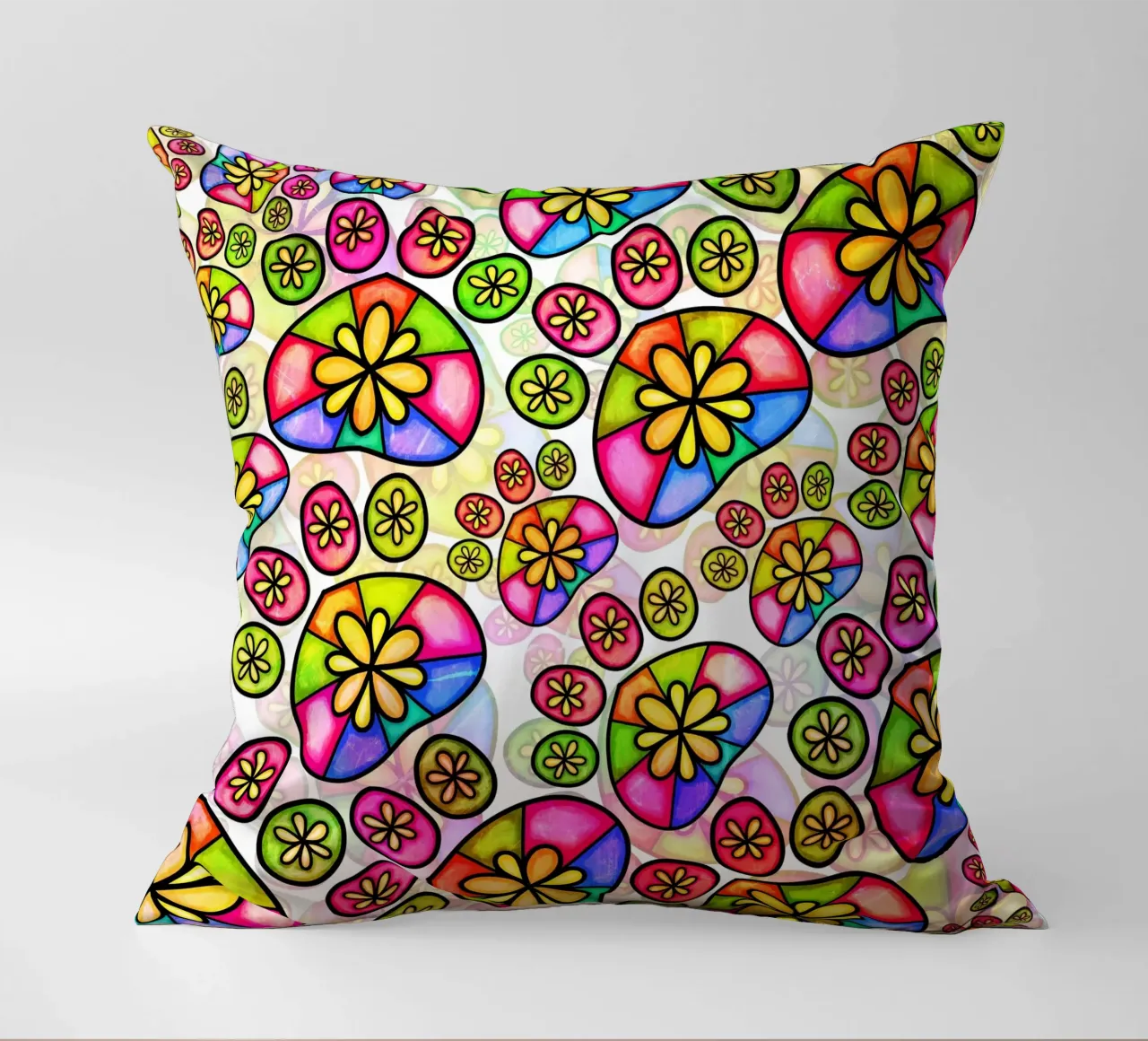 Doodle Paw Print Parade decorative cushion by Happy Littles