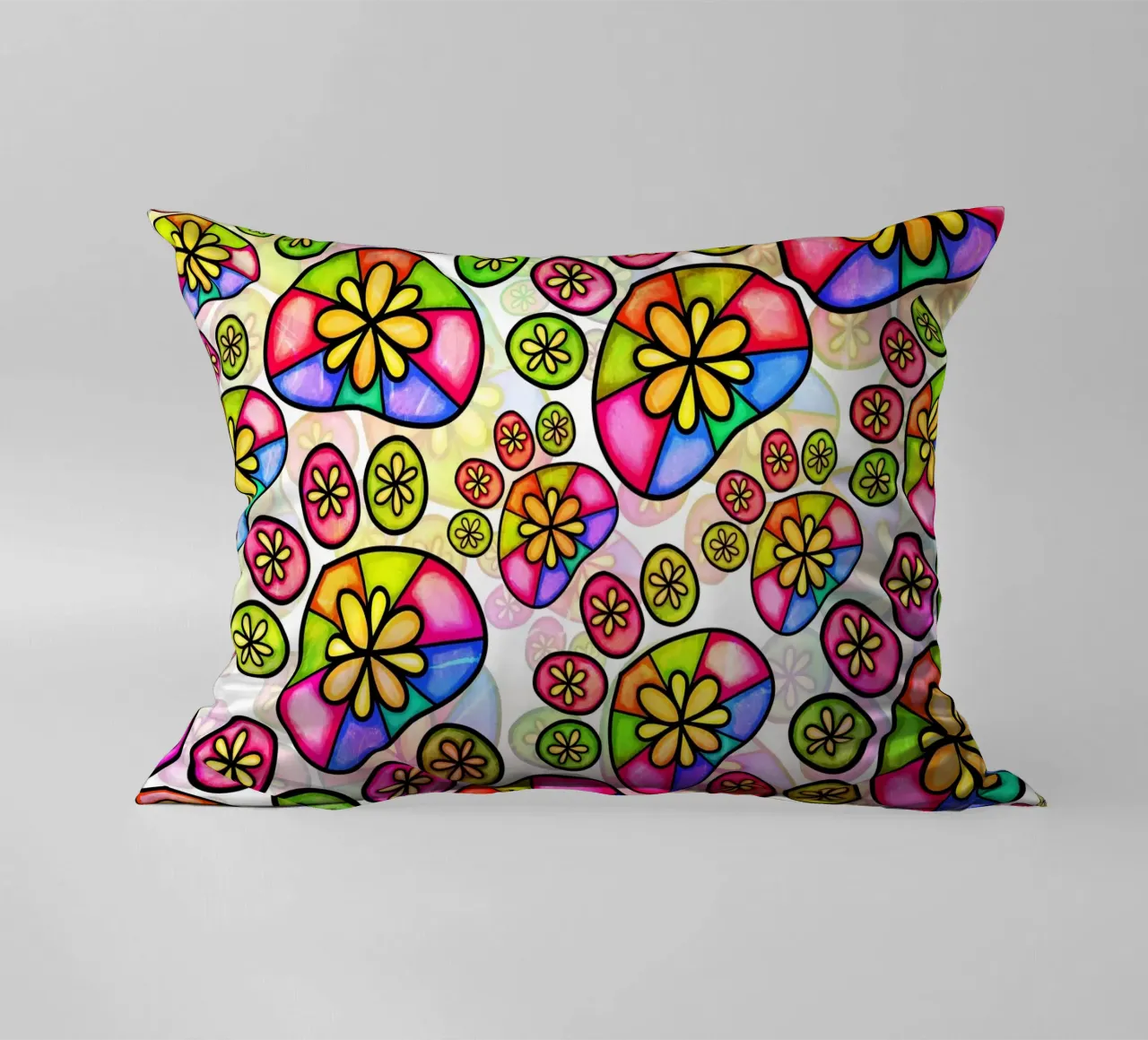 Doodle Paw Print Parade decorative cushion by Happy Littles