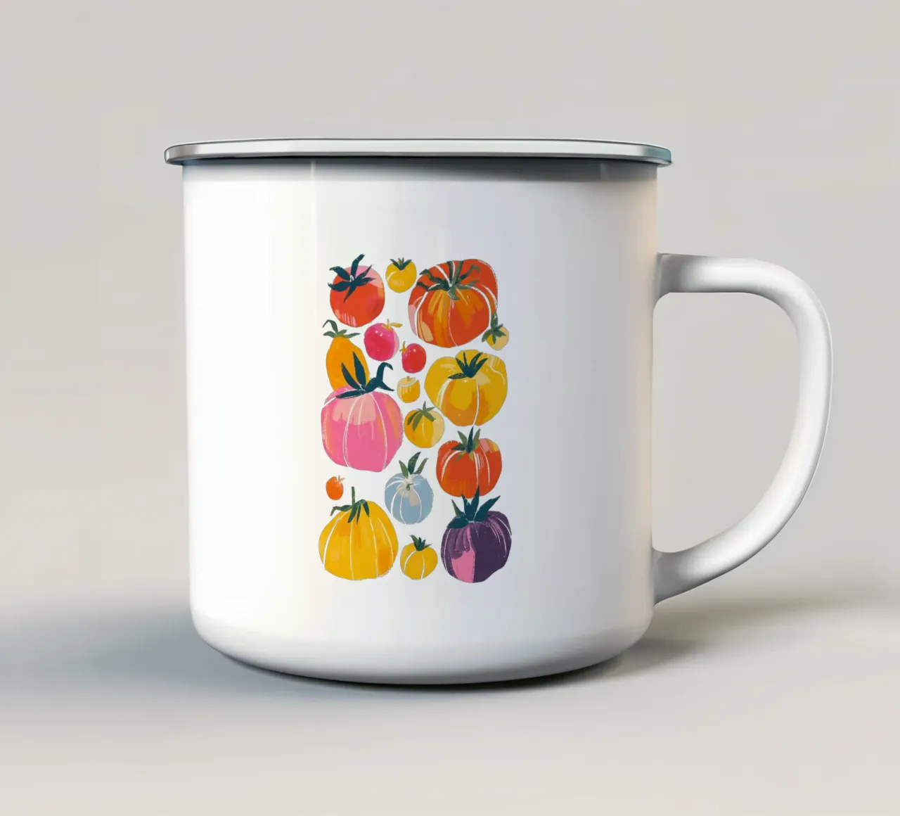 Pomodoro in scatola Arte tazza in smalto da Melloi Art Print