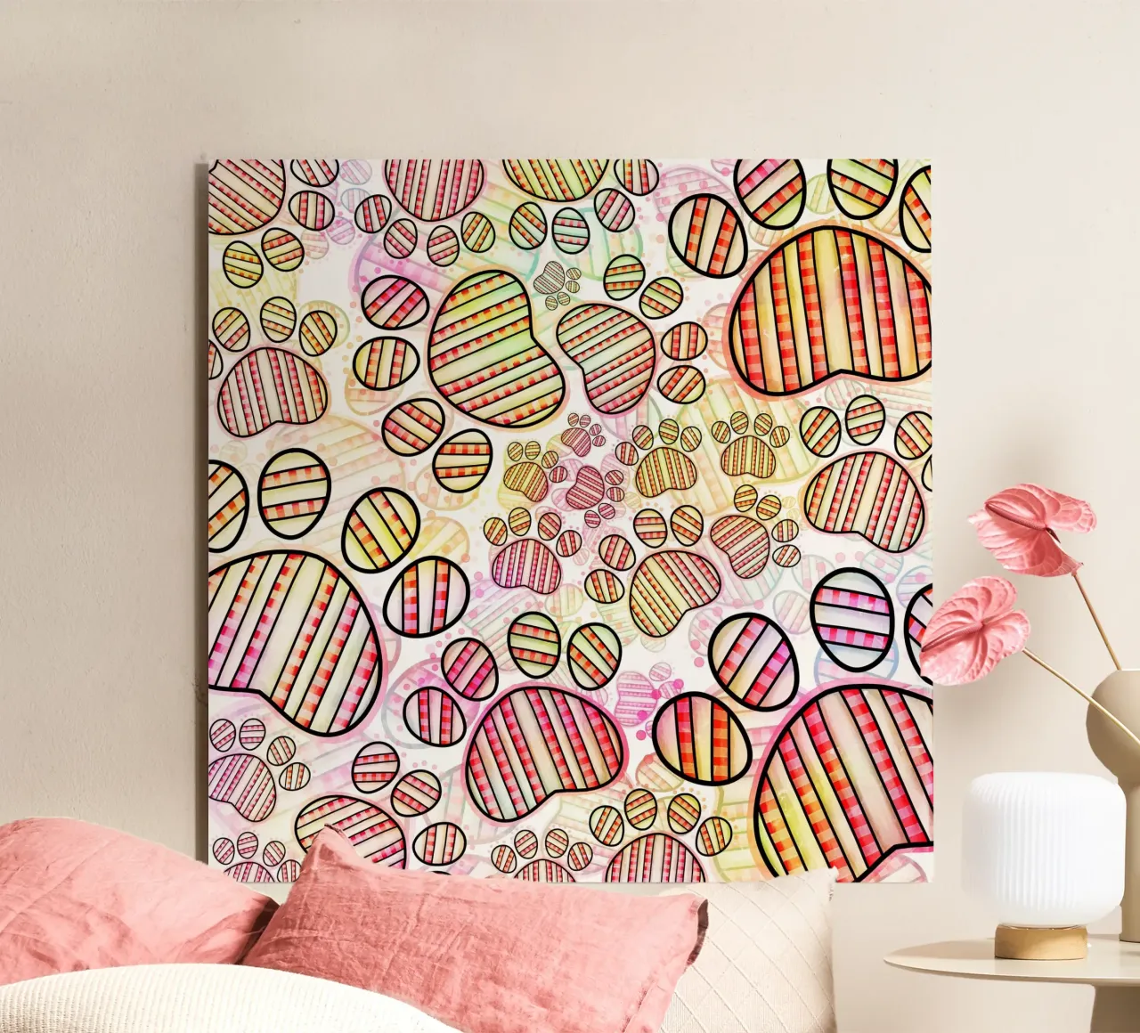 Doodle Paw Print Parade alu-dibond by Happy Littles