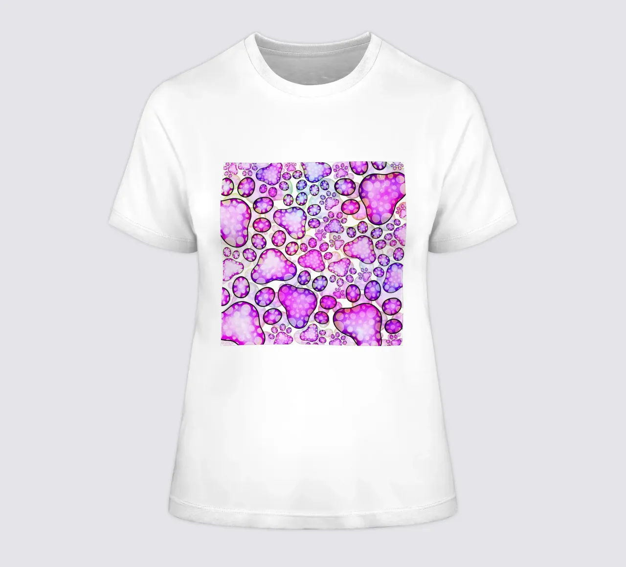 Doodle Paw Print Parade women's fitted t-shirt by Happy Littles