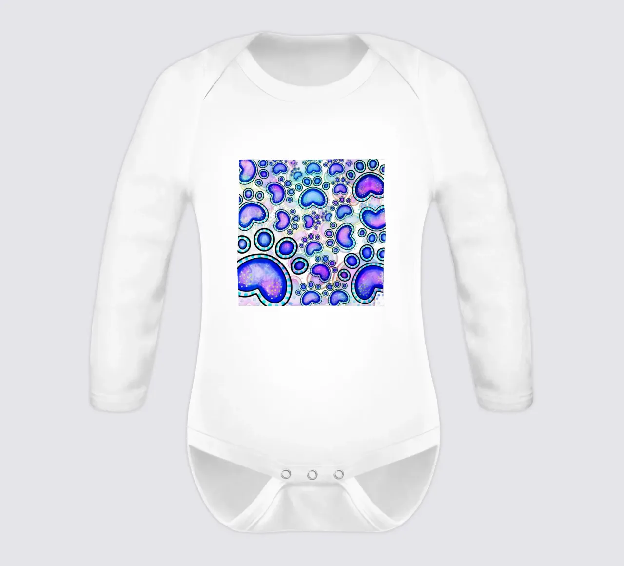 Doodle Paw Print Parade long-sleeve baby romper by Happy Littles