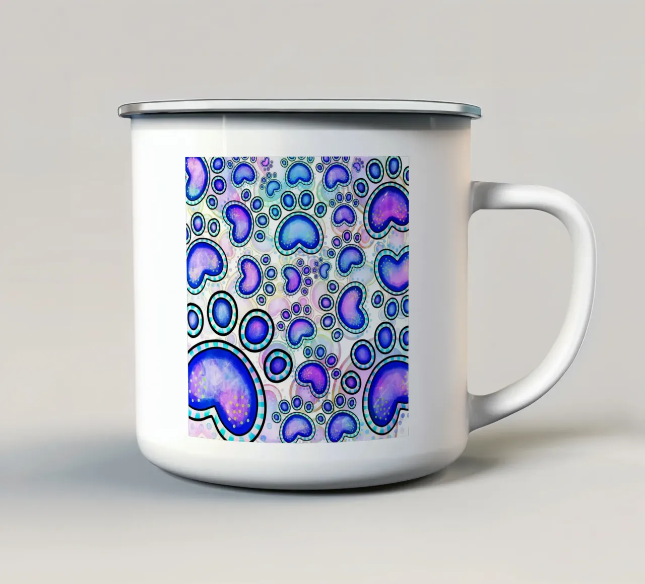 Sfilata di zampe a scarabocchio tazza in smalto da Happy Littles