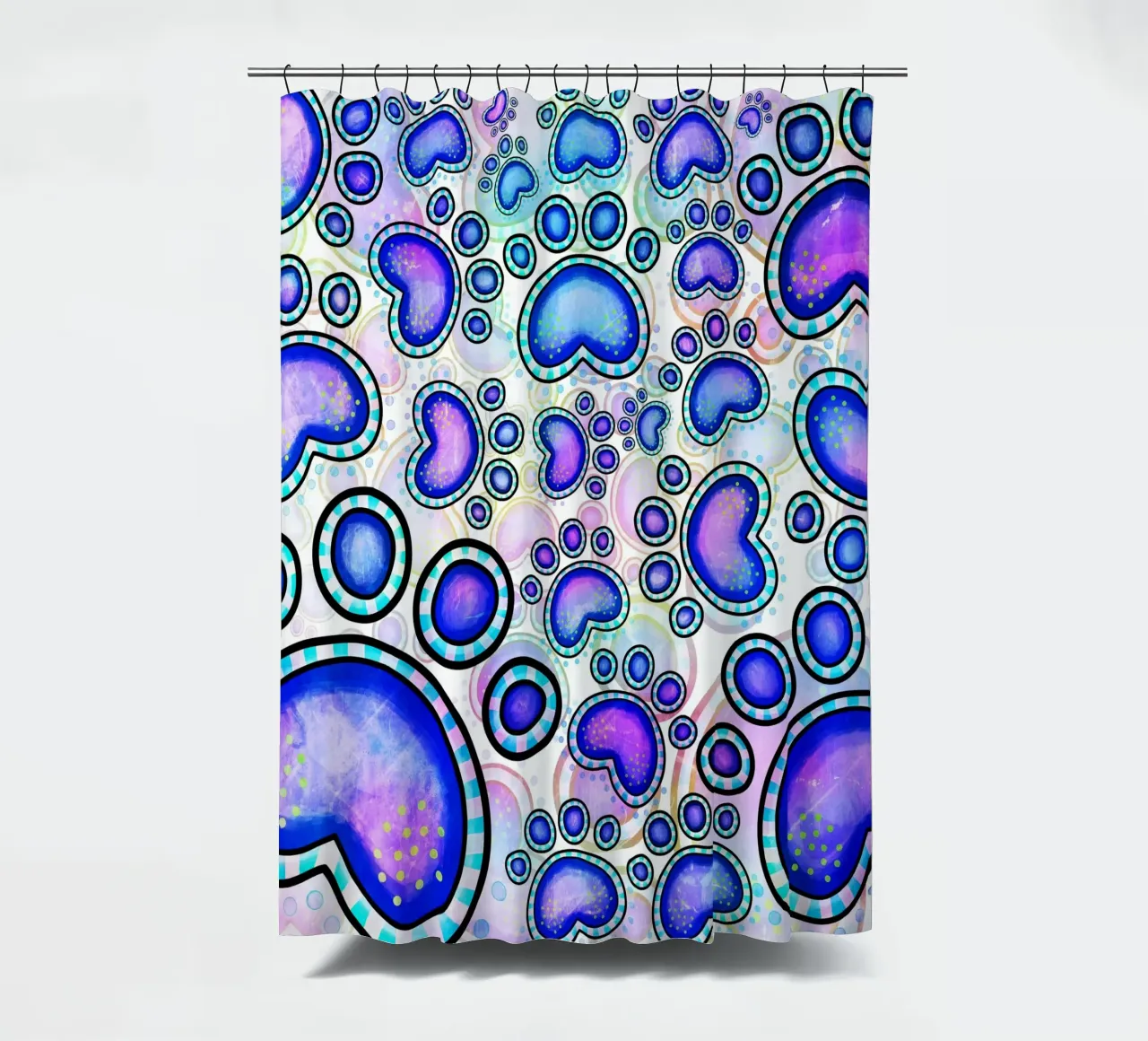 Doodle Paw Print Parade shower curtain by Happy Littles