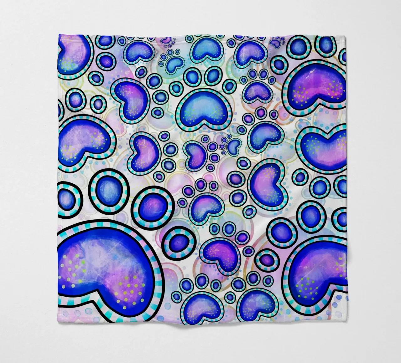 Doodle Paw Print Parade fleece blanket by Happy Littles