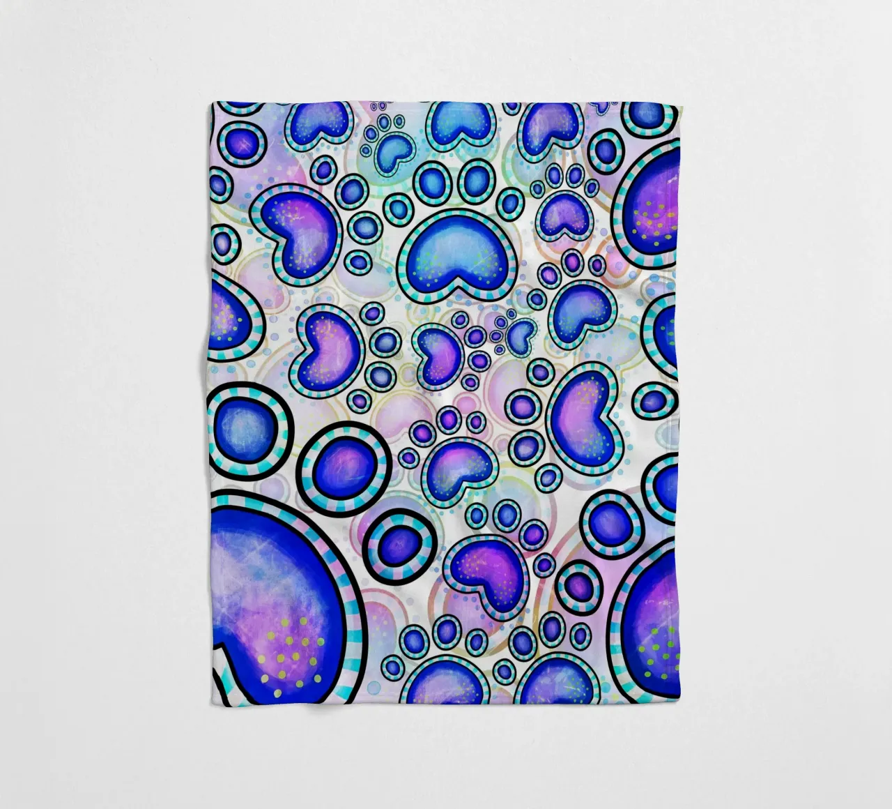 Doodle Paw Print Parade fleece blanket by Happy Littles