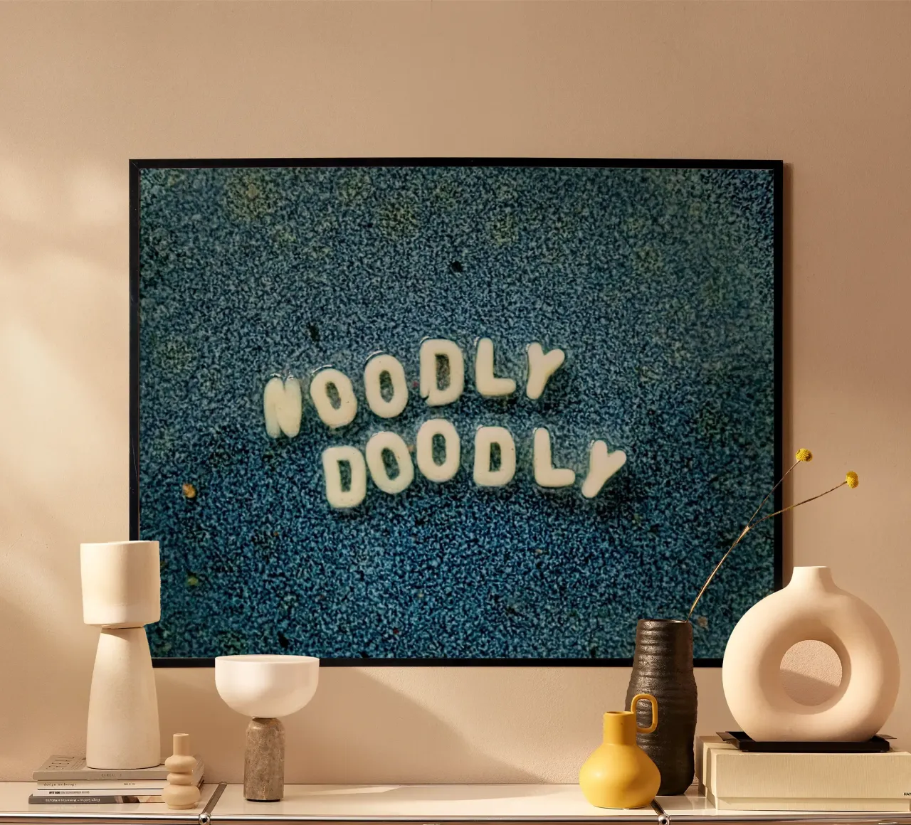 Noodly Doodly - Delicious Decor poster with wooden frame by FruityNoodly