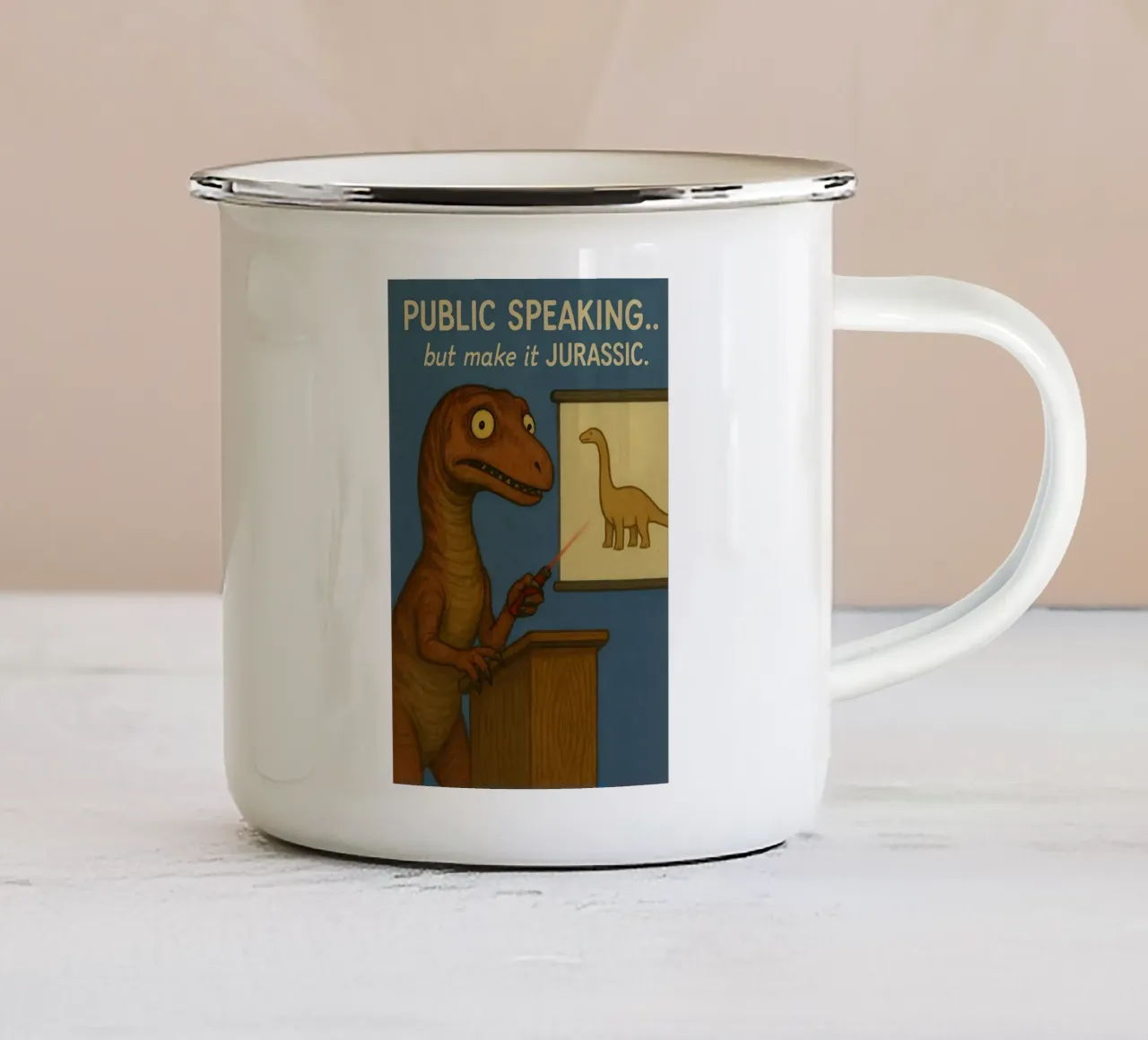 Divertente il meme Massospondylus tazza in smalto da Funny Humor Art
