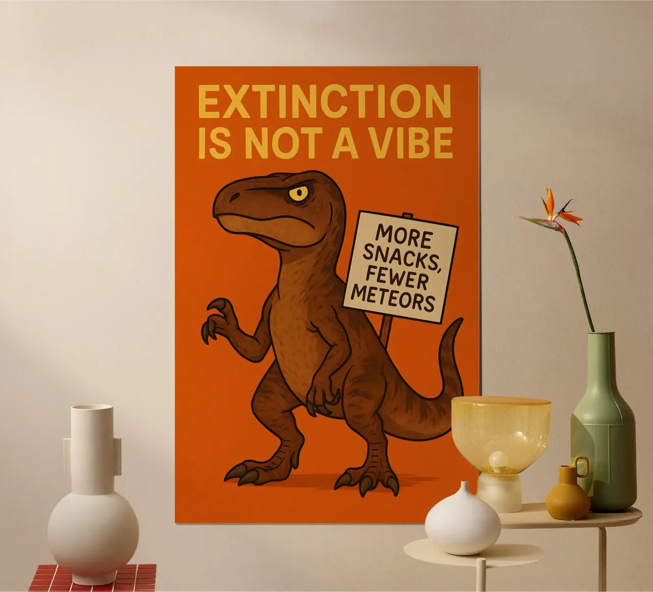Meme divertente Xenotarsosaurus poster con telaio in alluminio da Funny Humor Art