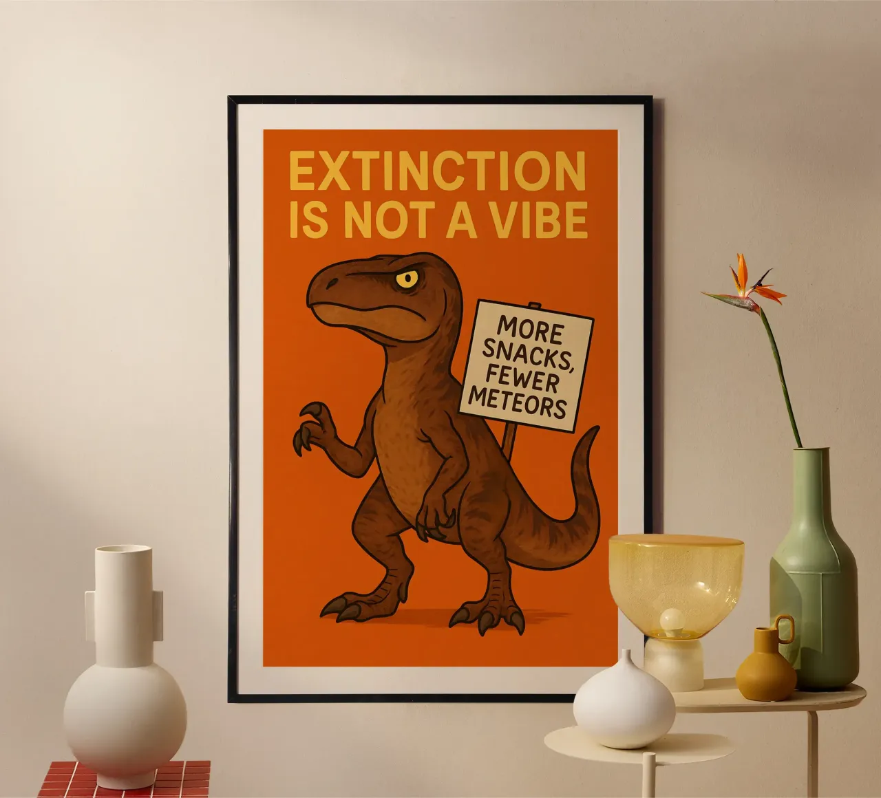 Meme divertente Xenotarsosaurus poster con telaio in alluminio da Funny Humor Art