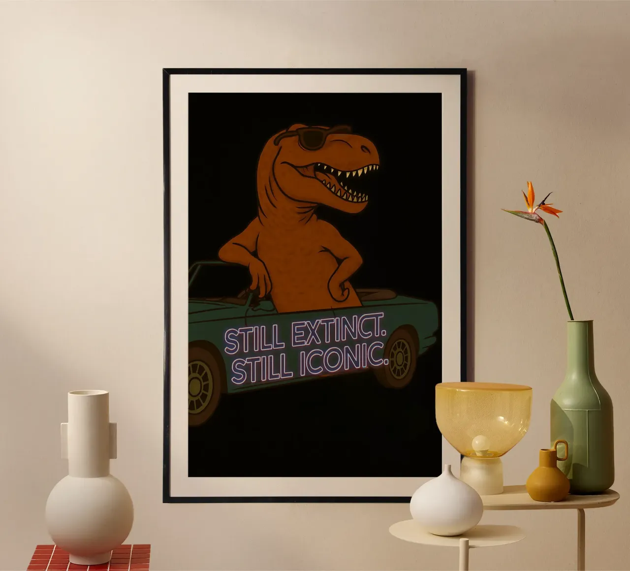 Divertente meme del carcarodontosauro poster con telaio in legno da Funny Humor Art