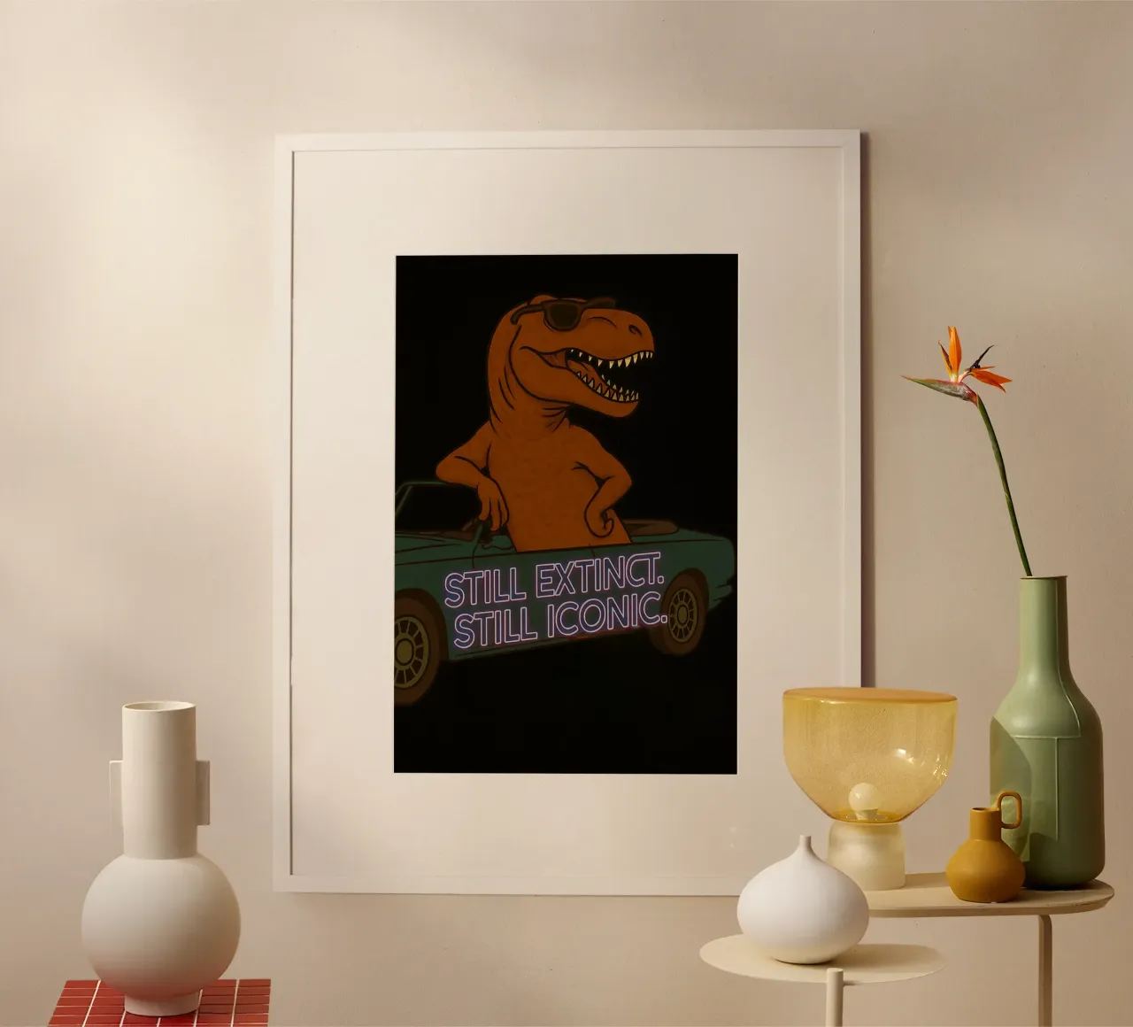 Divertente meme del carcarodontosauro poster con telaio in legno da Funny Humor Art