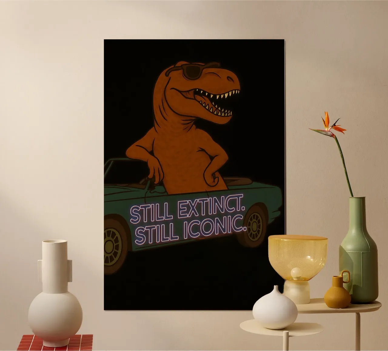 Divertente meme del carcarodontosauro poster con telaio in legno da Funny Humor Art
