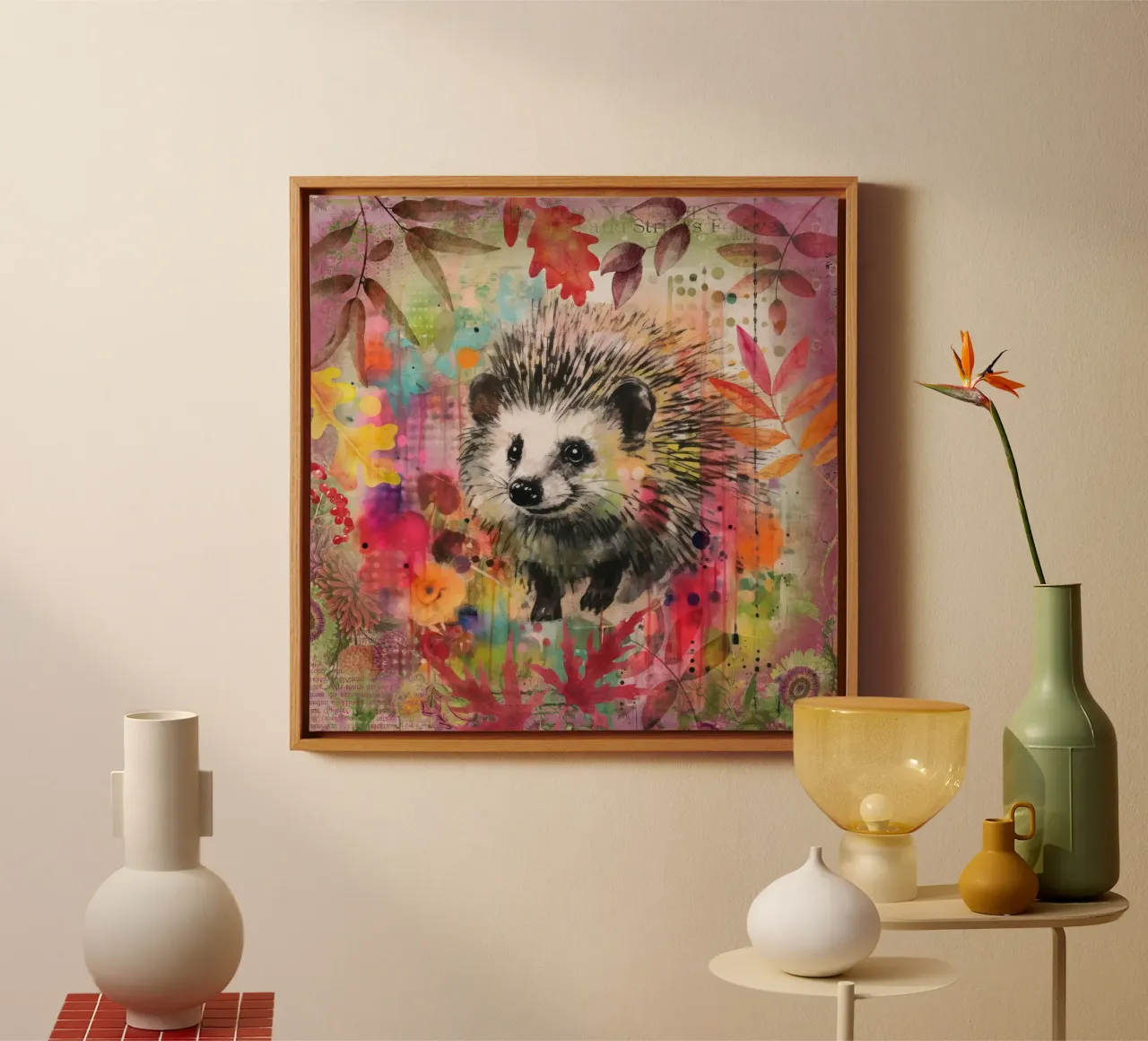 Egel Late Zomer Wilde Dieren Kleurrijke Gemengde Media Kunst canvas met Baklijst van Andrea Haase Modern Home