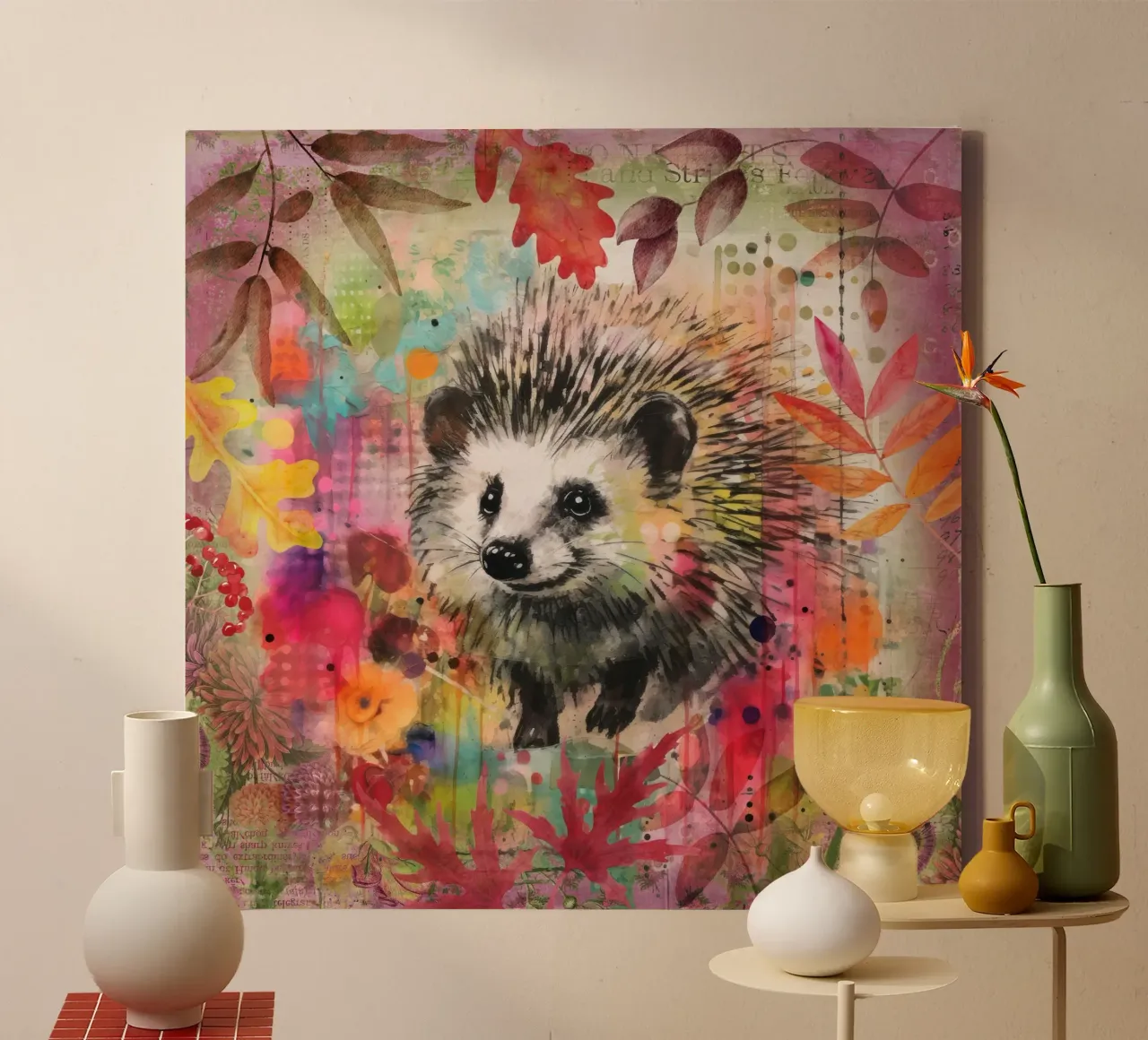 Egel Late Zomer Wilde Dieren Kleurrijke Gemengde Media Kunst canvas met Baklijst van Andrea Haase Modern Home