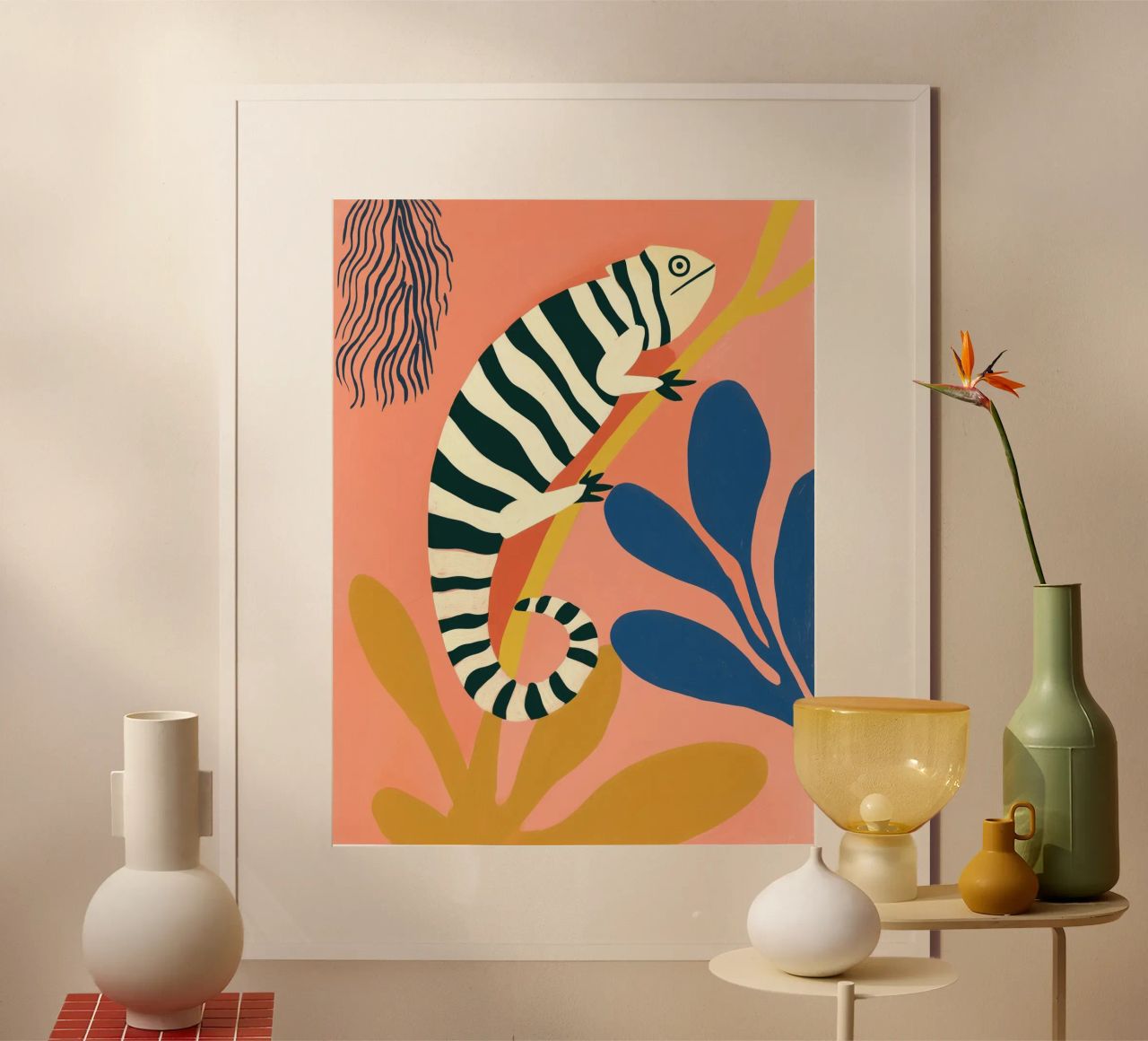 Zebra Camaleonte | Pittura naif poster da Autofocus