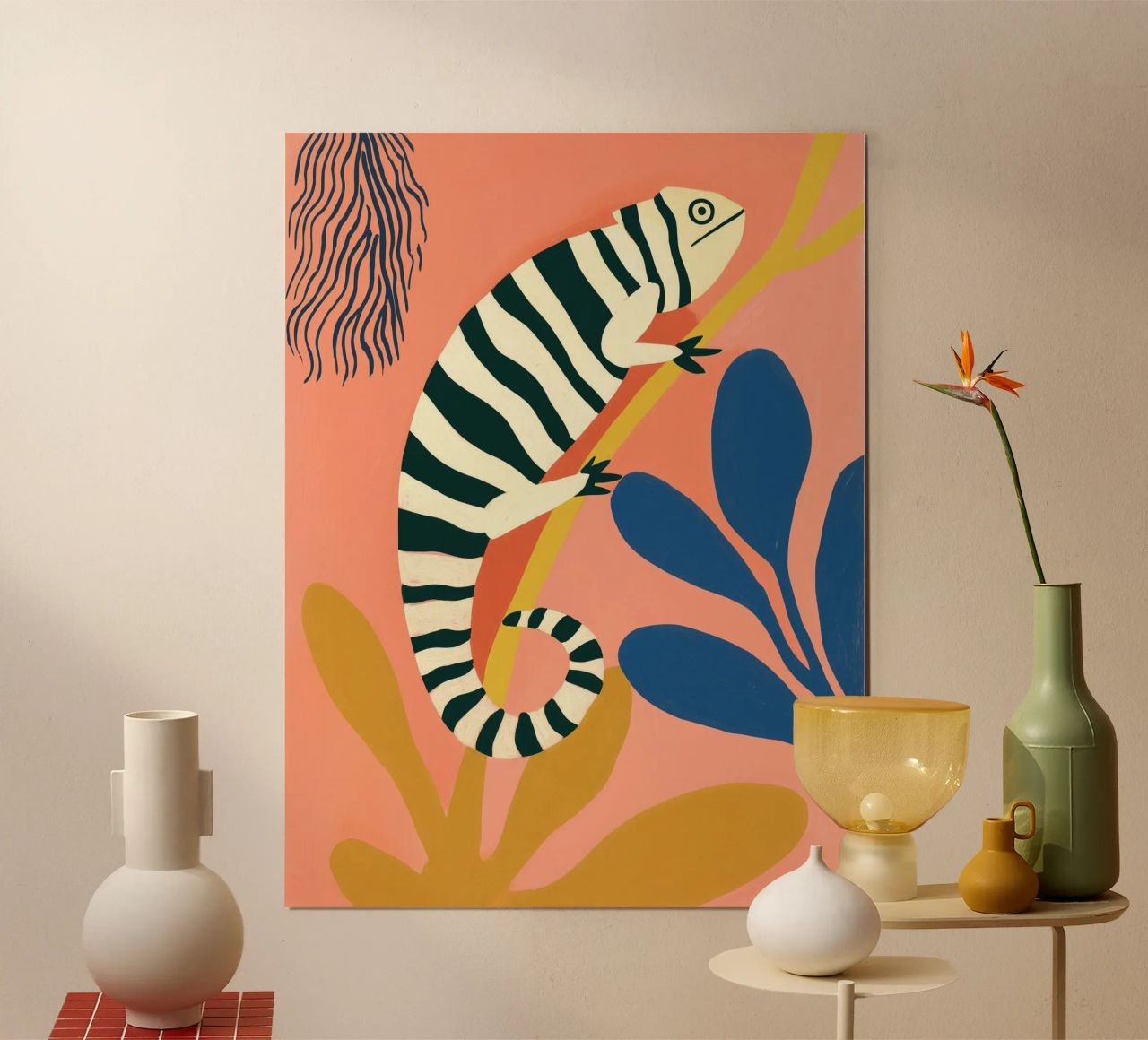 Zebra Camaleonte | Pittura naif poster da Autofocus