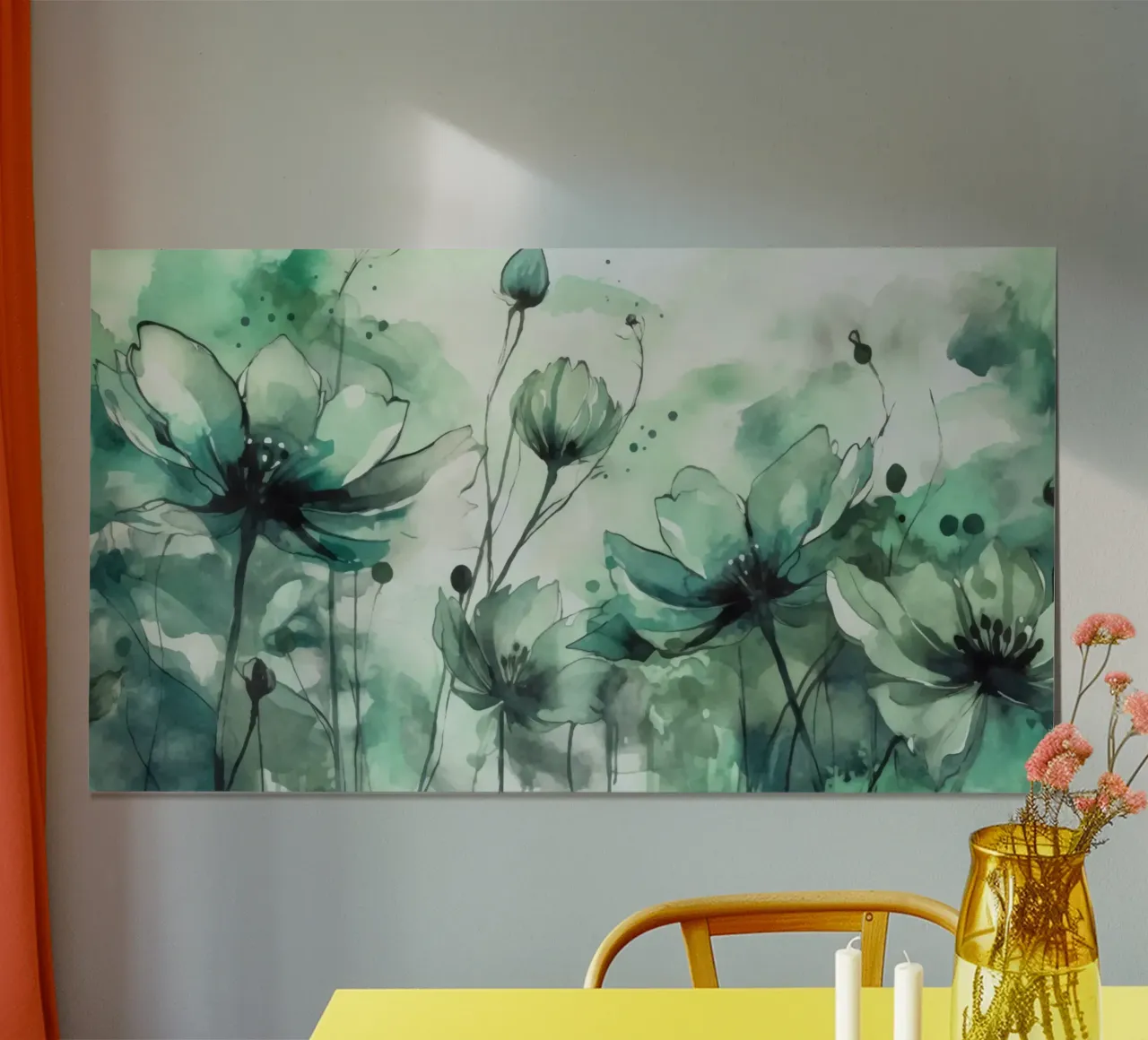 Prato verde di primavera acquerello sciolto poster con telaio in legno da Andrea Haase Floral Passion