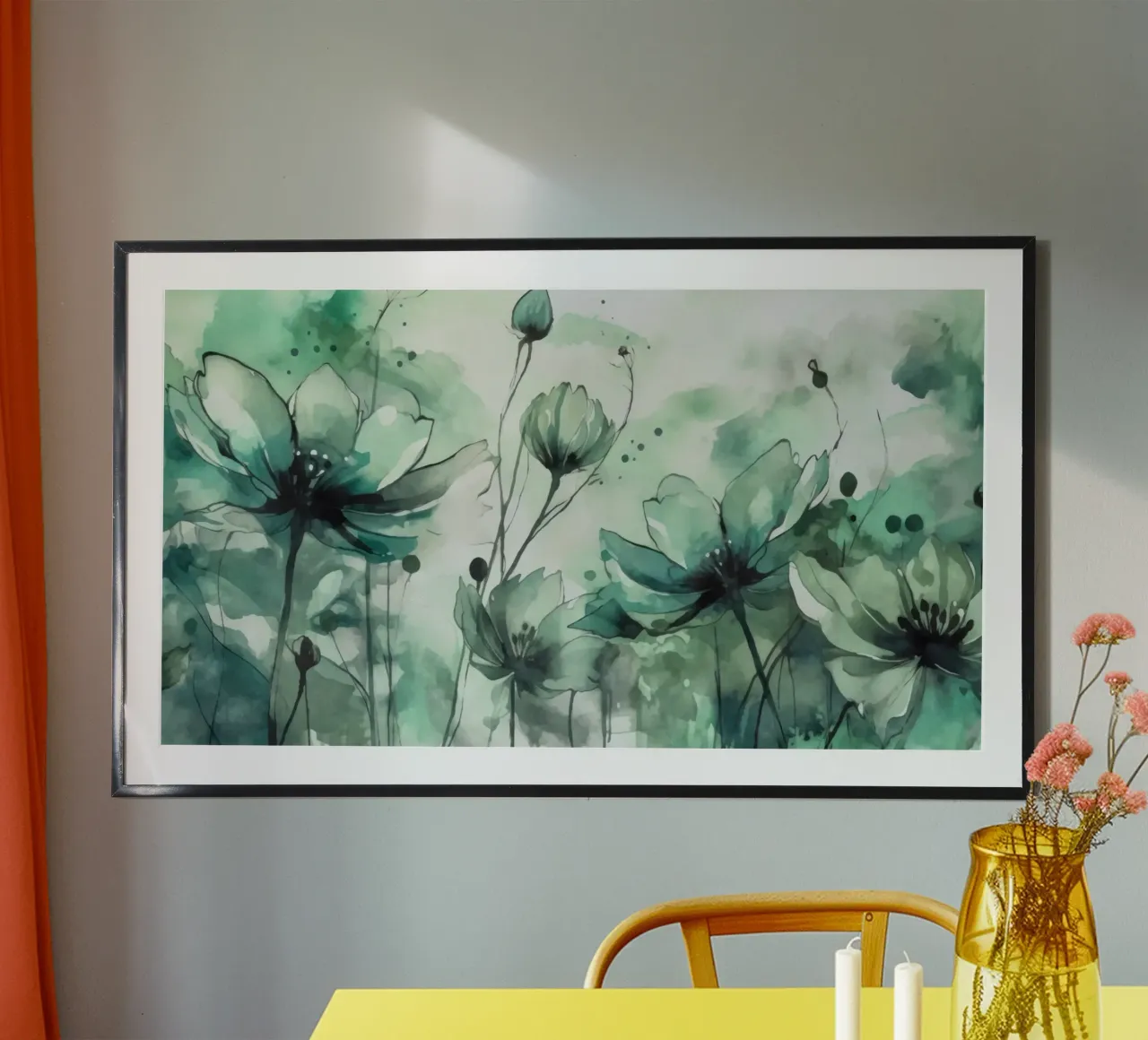 Prato verde di primavera acquerello sciolto poster con telaio in legno da Andrea Haase Floral Passion