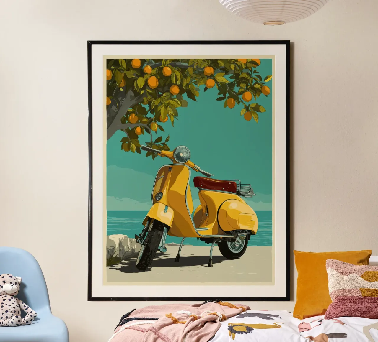 Scooter poster con telaio in legno da Imagine