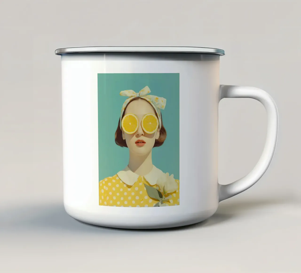 Ritratto femminile con limone tazza in smalto da Imagine